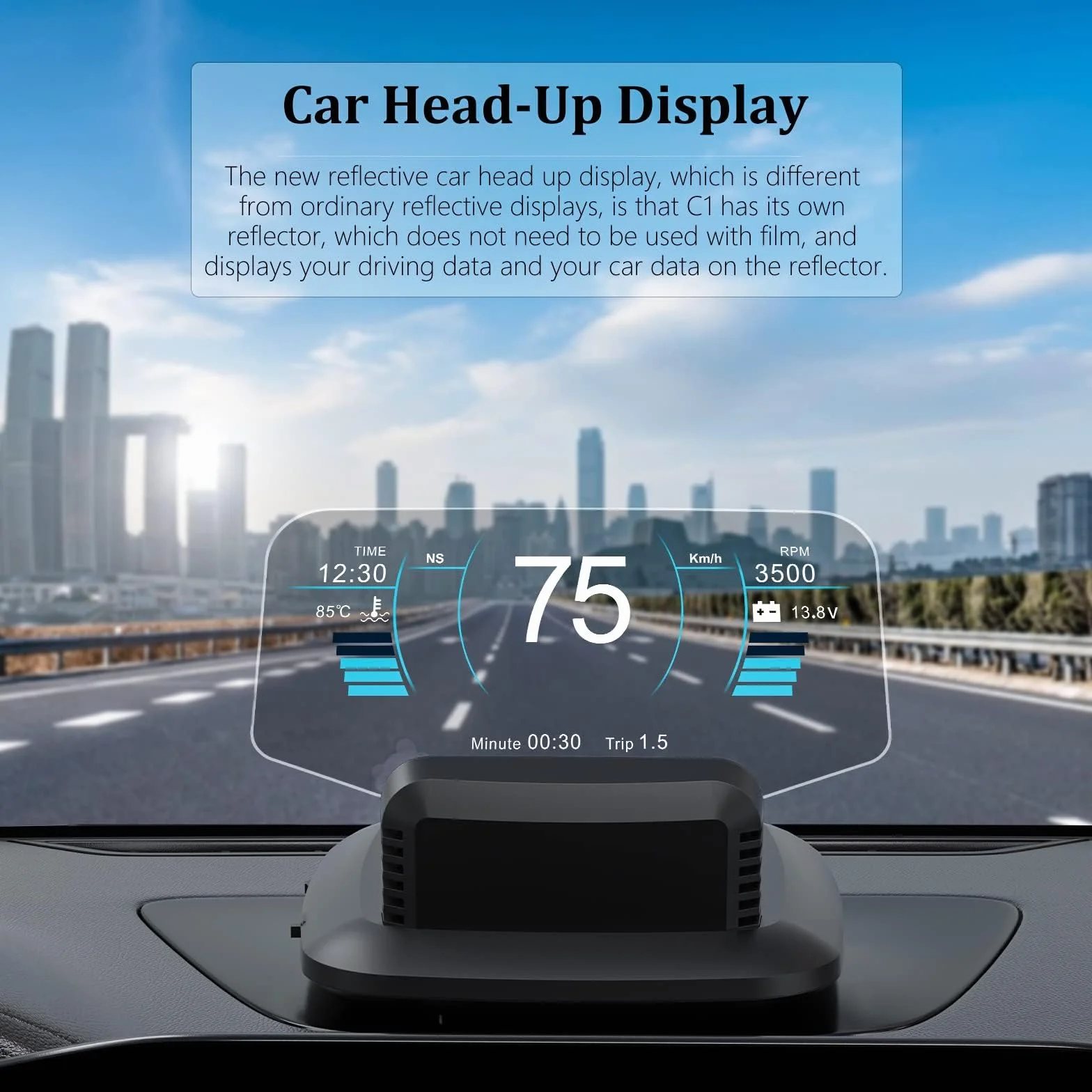 Display head-up per auto a doppio sistema, mostra molteplici funzioni, tachimetro GPS, cruscotto OBD, con molteplici funzioni di prompt