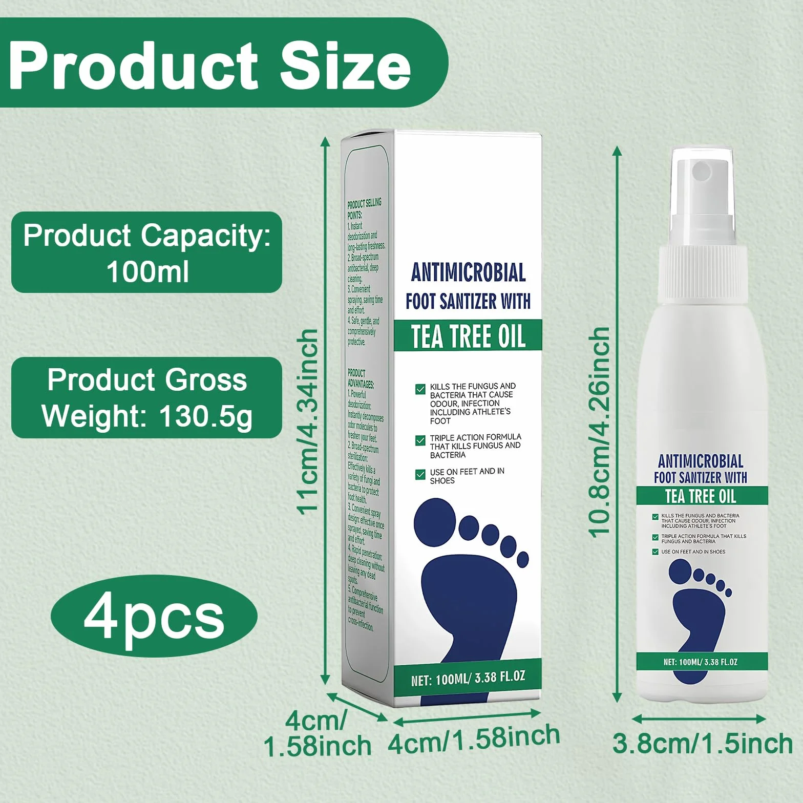 Spray Piedi Antiodore 4x100ml per Infezioni e Odore ai Piedi