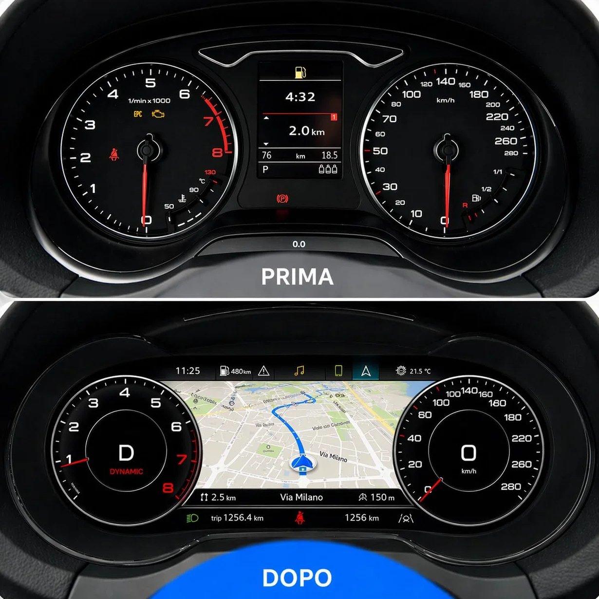 VIBEX Tachimetro Digitale 10,25 per Audi A3, S3, RS3 8V 2013-2019 |Virtual Cockpit LCD Full HD | Apple CarPlay Android Auto Wireless | Navigazione GPS | Plug & Play | Comandi al Volante |