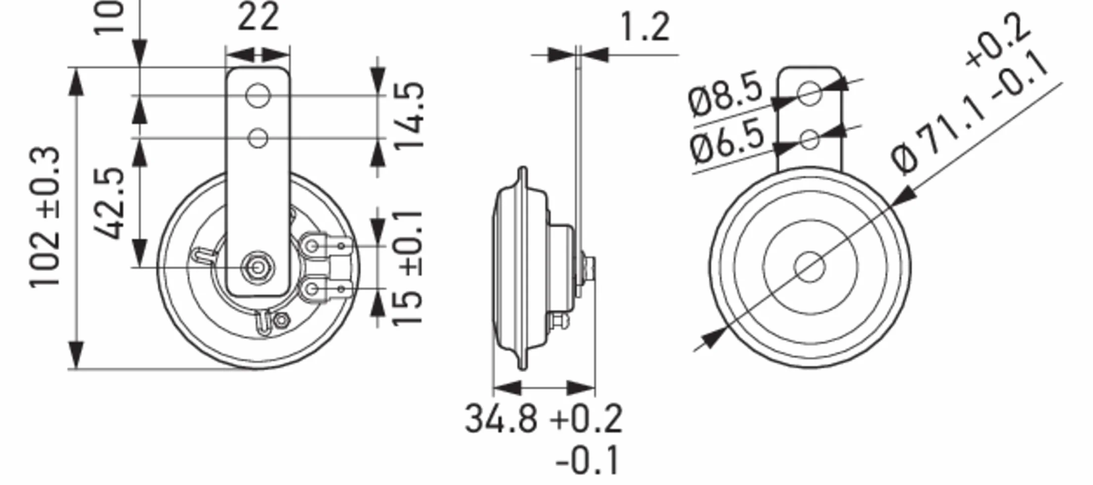 HELLA 3AL 012 588-061 Segnale Clacson - HELLA ESSENTIAL HORN S70-12V - 108dB (A) - Gamma di frequenza: 460Hz - Tono alto - Elettrico - Colore alloggiamento: Nero - Quantità: 1