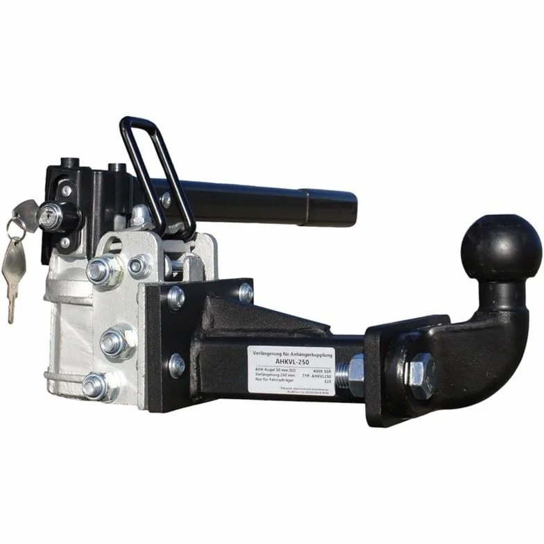 Universale prolunga gancio di traino per portabici per ogni tipo di gancio di traino - fisso e estraibile (250 mm, montaggio rapido, inclinabile con protezione antifurto)