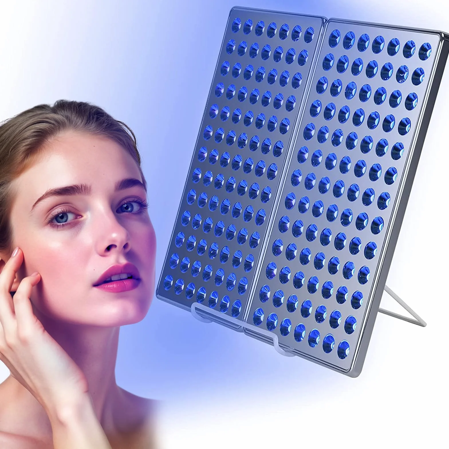 Lampada Abbronzante Viso Corpo 24W Temporizzato 182 LED Supporto Regolabile Argento