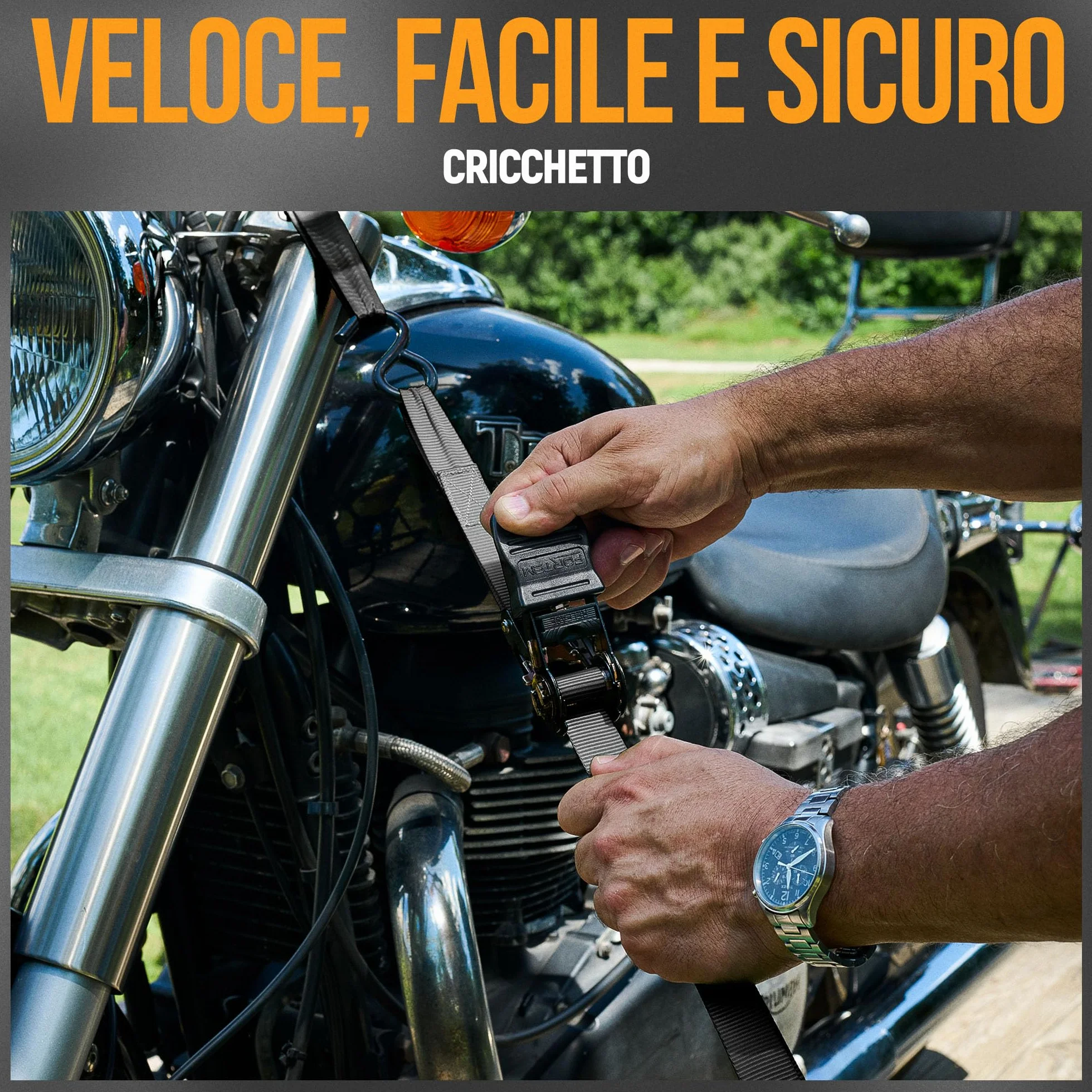 FORTEM Cinghie a Cricchetto Set da 4, Resistenza 748 Kg, 4,57 m, Ganci in Metallo, Custodia Inclusa, Nero