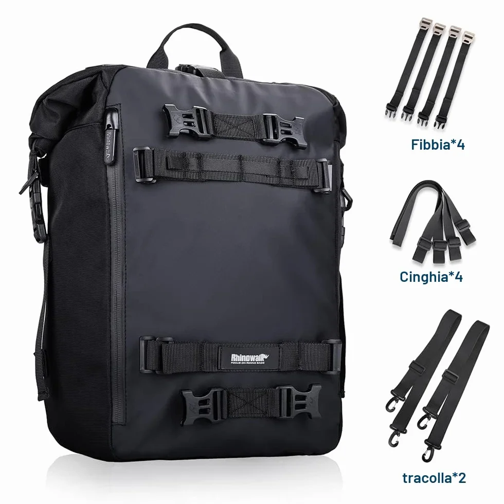 Rhinowalk Borsa laterale moto 20 l impermeabile nero