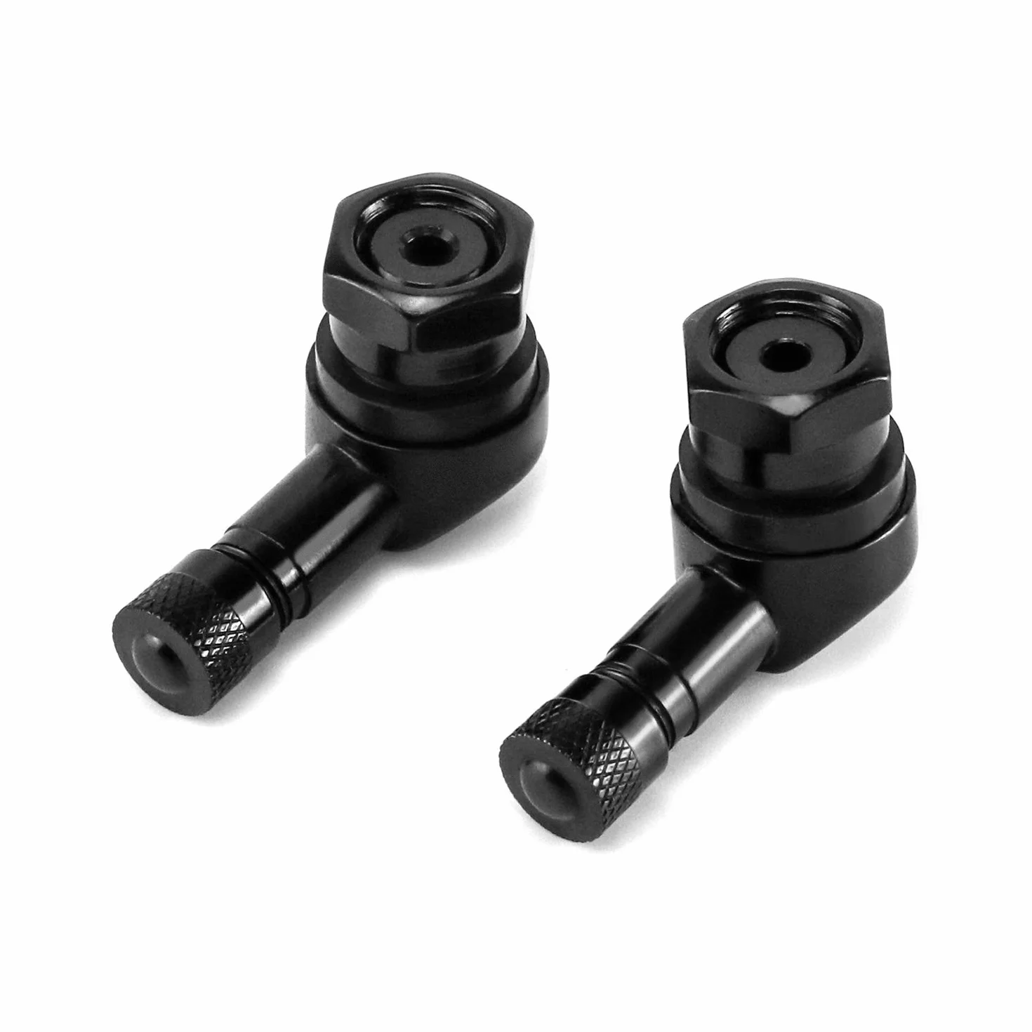 QWORK Adattatore Valvola Pneumatico 90° Lega Alluminio Nero 2 Pezzi