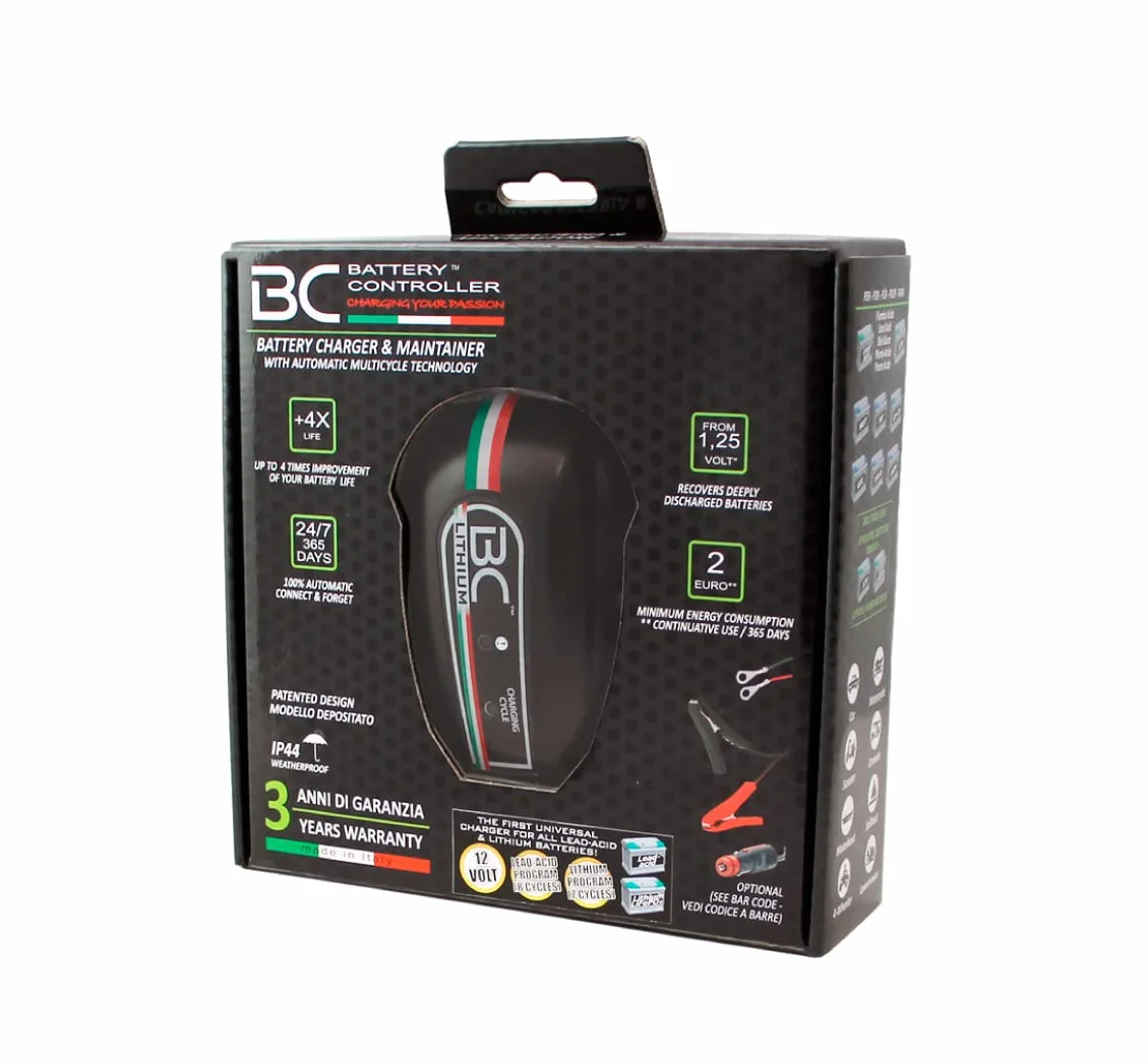 BC Battery Controller LITHIUM 900 Caricabatterie/Mantenitore Intelligente 1 Amp per Batterie 12V Litio, adatto per Moto, Scooter, Quad, Motoslitte, Moto d'acqua e per tutte le batterie fino a 100Ah