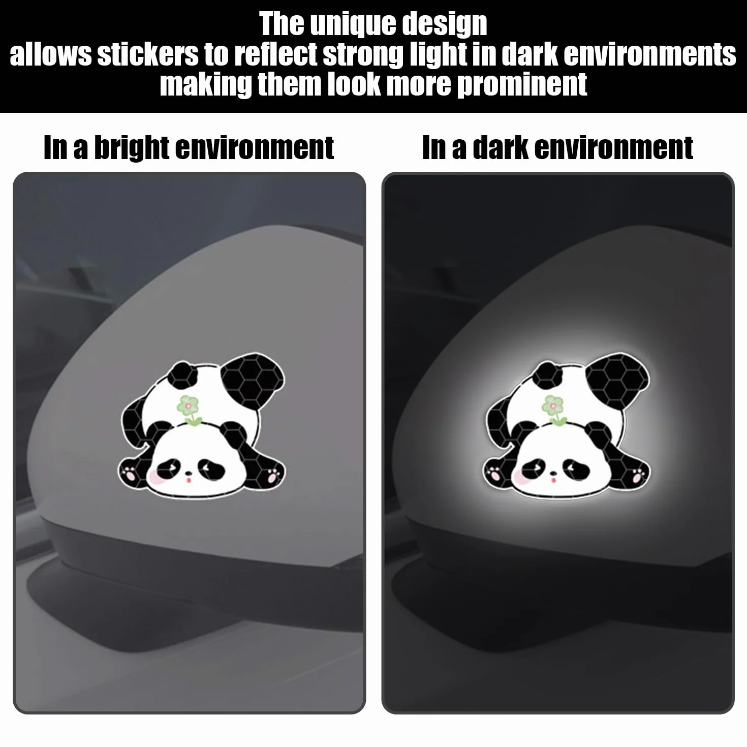 12 Adesivi di Avvertimento Panda, Adesivi Riflettenti, PVC, Nero, Moderni, Per Auto e Album di Ritagli
