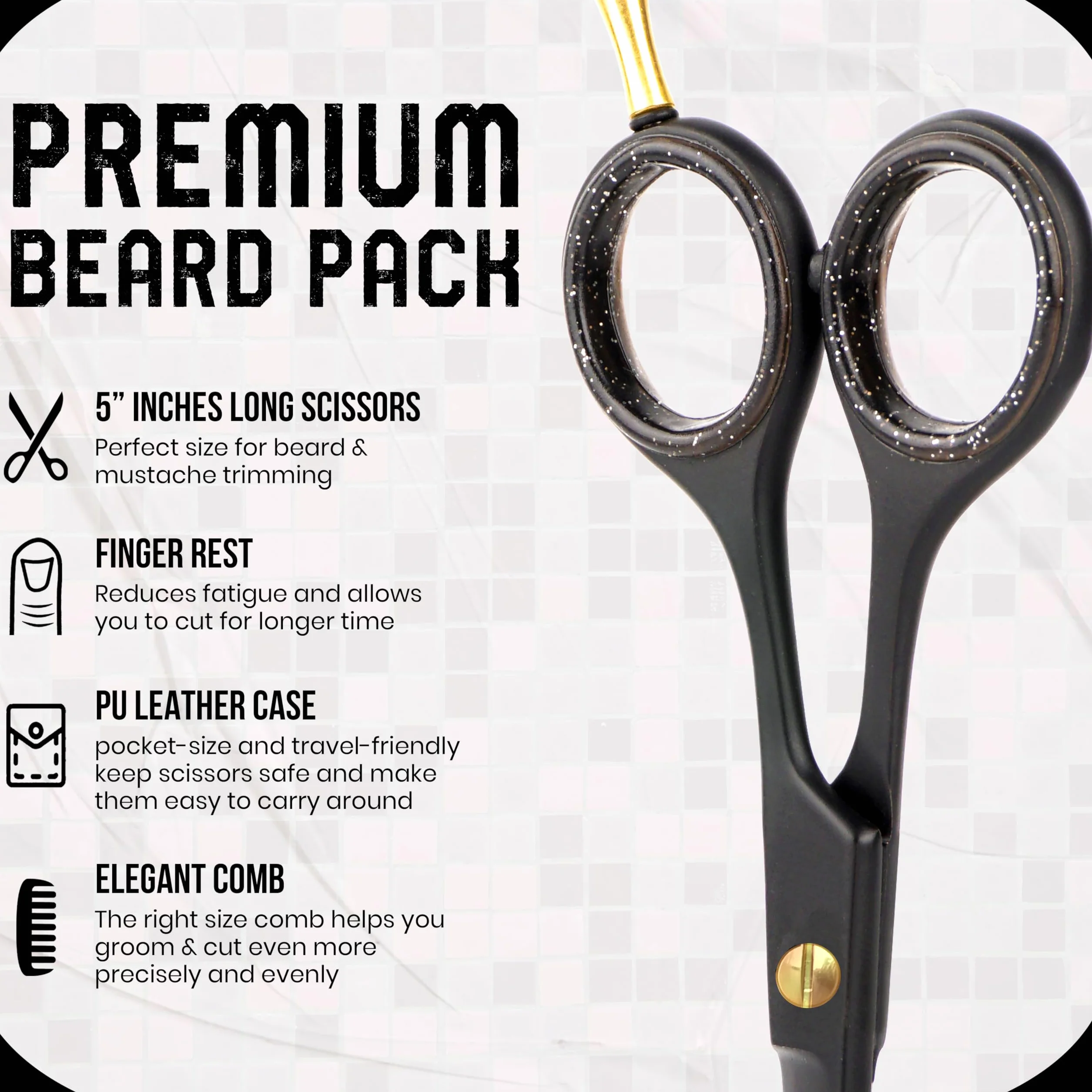 Forbici Barba e Baffi Professionali 5" 12.7cm Kit Barba con Pettine e Astuccio
