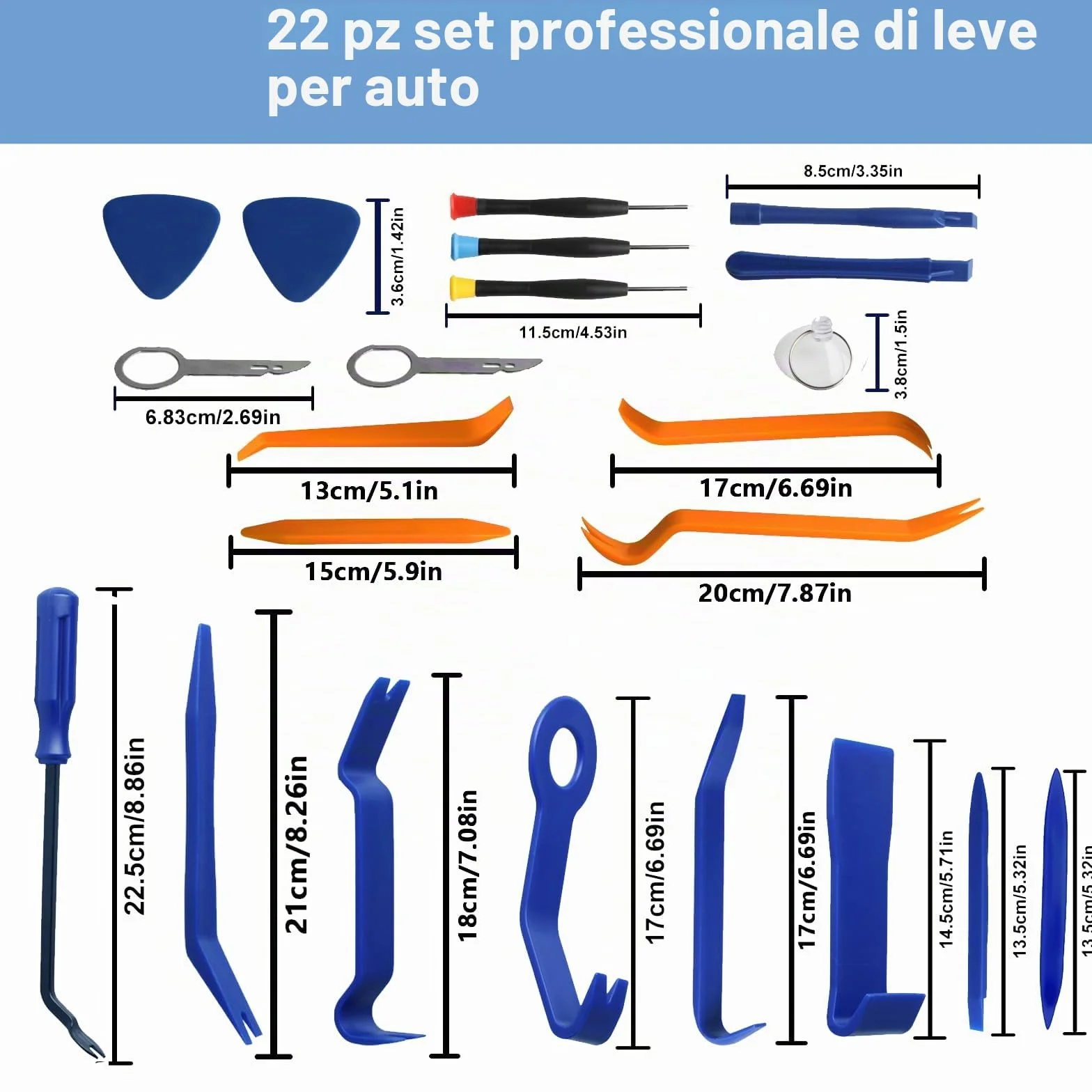 Kit Smontaggio Auto 22 Pezzi, Utensili a Leva per Pannelli Porta e Cruscotto
