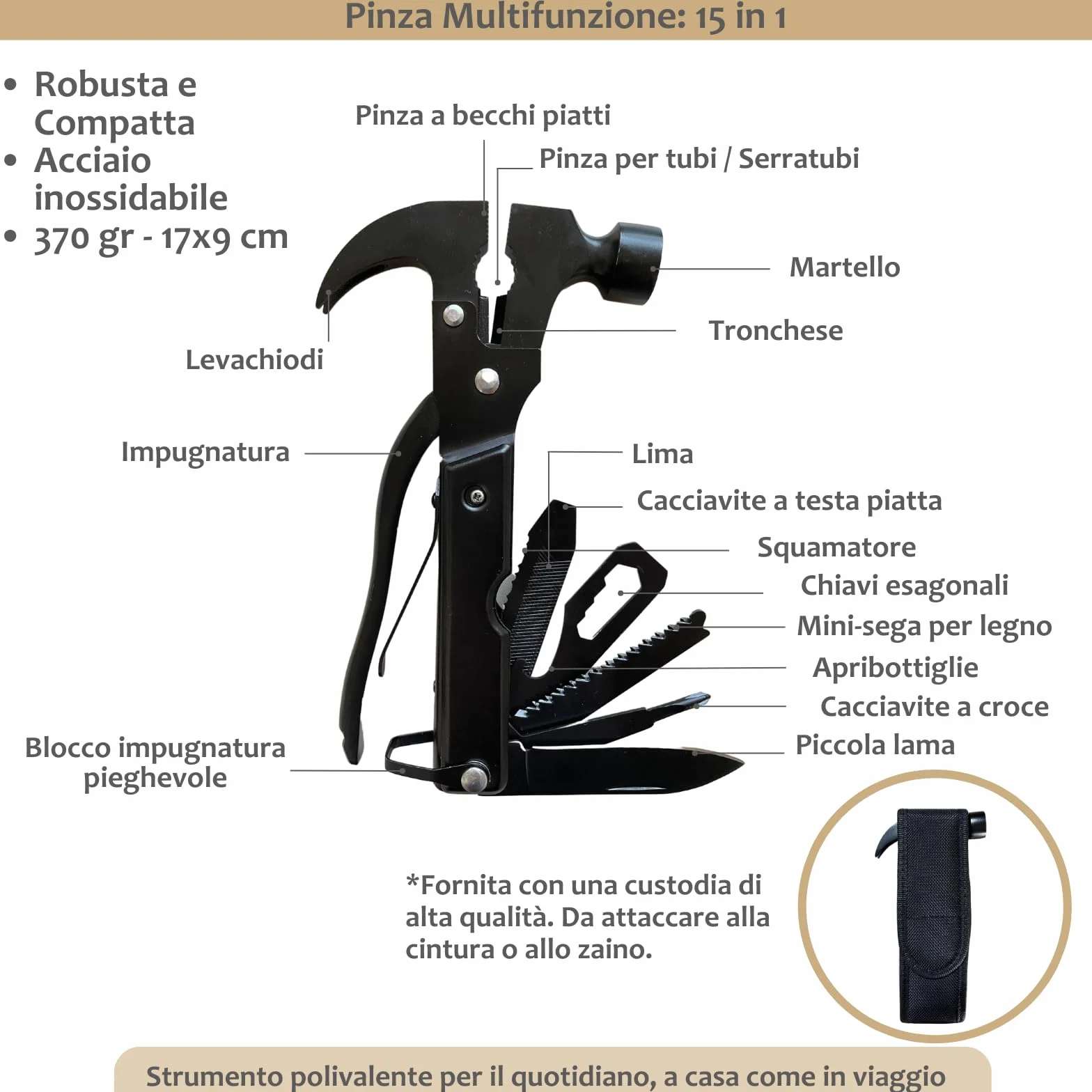Kit Sopravvivenza & Primo Soccorso – Kit di Emergenza con 16 Strumenti Multifunzione e Più di 60 Articoli di Primo Soccorso – Ideale per Auto, Trekking, Campeggio & Scout – Robusto & Completo