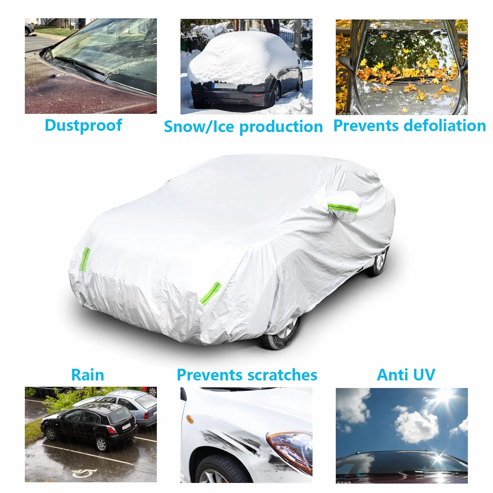 Copertura Auto Universale Complete 190T Impermeabile E Traspirante Resistente Al Calore Graffi Pioggia Neve Con Tasca Specchio E Strisce Riflettenti (Adatto Sedan 4,3-4,8m)