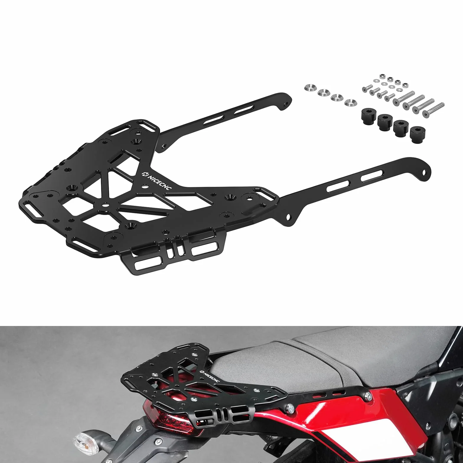 NICECNC Portabagagli Posteriore per Moto Compatibile con Yamaha Tenere 700 / XTZ 700 2019-2023, Portabagagli Estensibile per Carico