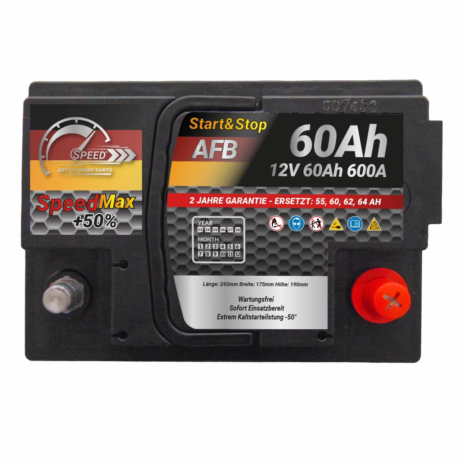 SMC bateria Auto 60Ah AFB Speed Max 600A 12V L2 Start&Stop 242x175x190 mm EFB