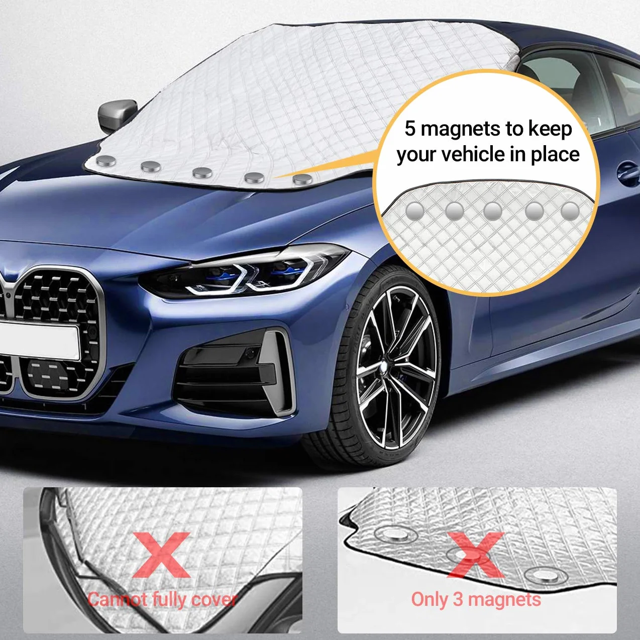 Favoto Parasole Parabrezza Auto Magnetico 147x116cm Copertura Protezione Gelo Acqua Pioggia Neve UV