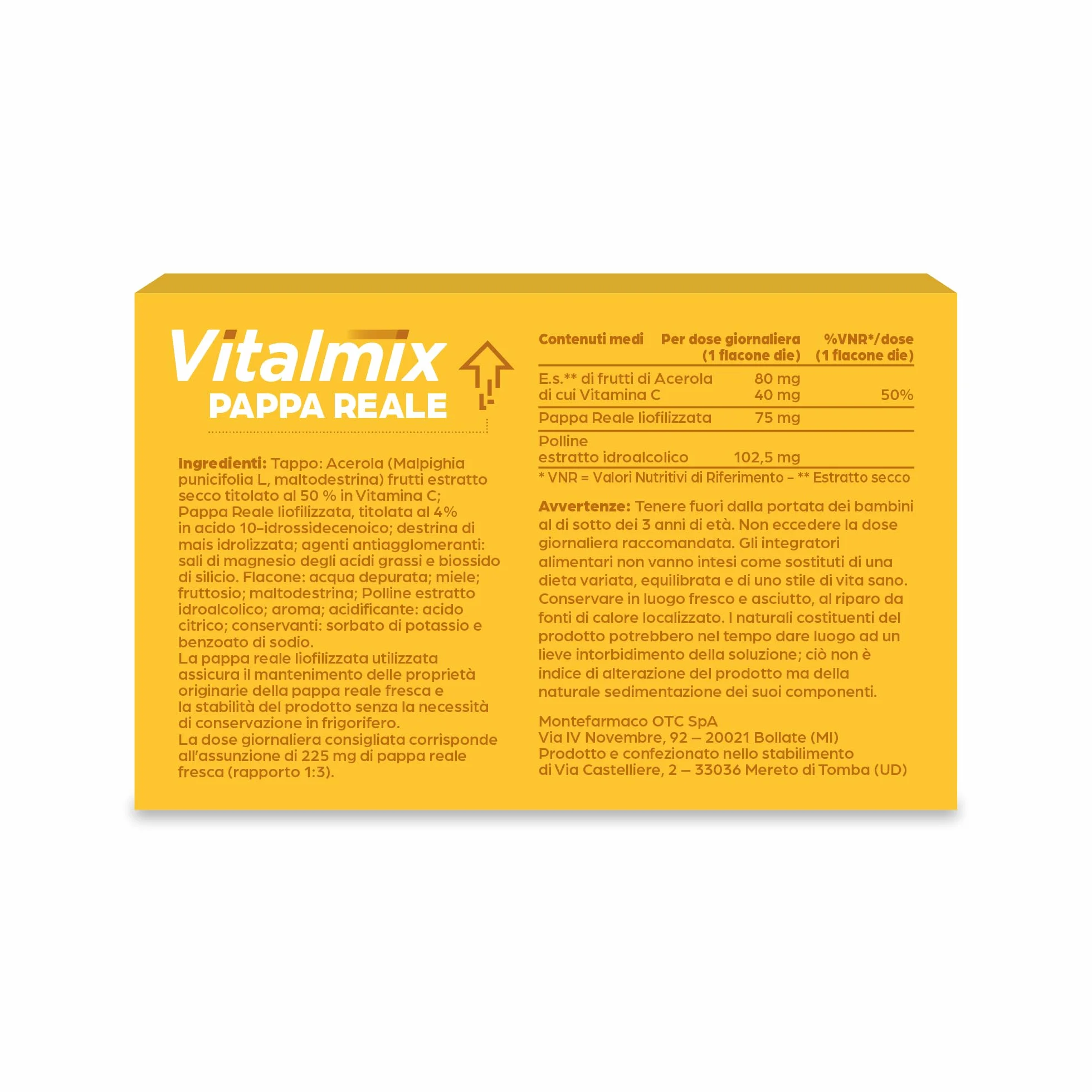 VITALMIX MONTEFARMACO Pappa Reale Integratore Alimentare Tonico Energizzante 10 Flaconcini Senza Lattosio Senza Glutine Gusto Miele