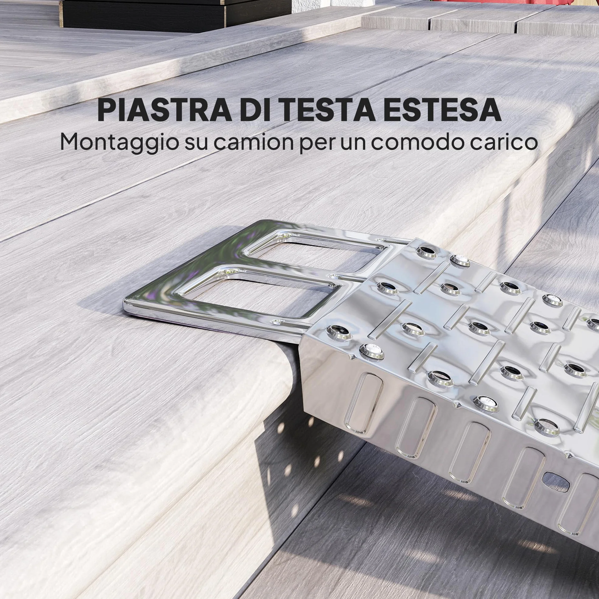 HOMCOM Rampa di Carico Pieghevole in Acciaio con Carico Massimo 230 kg, Rampa per Moto Antiscivolo Salvaspazio per Ruote Larghe 22 cm, per Motociclette e Bici, 190x22x8 cm, Argento