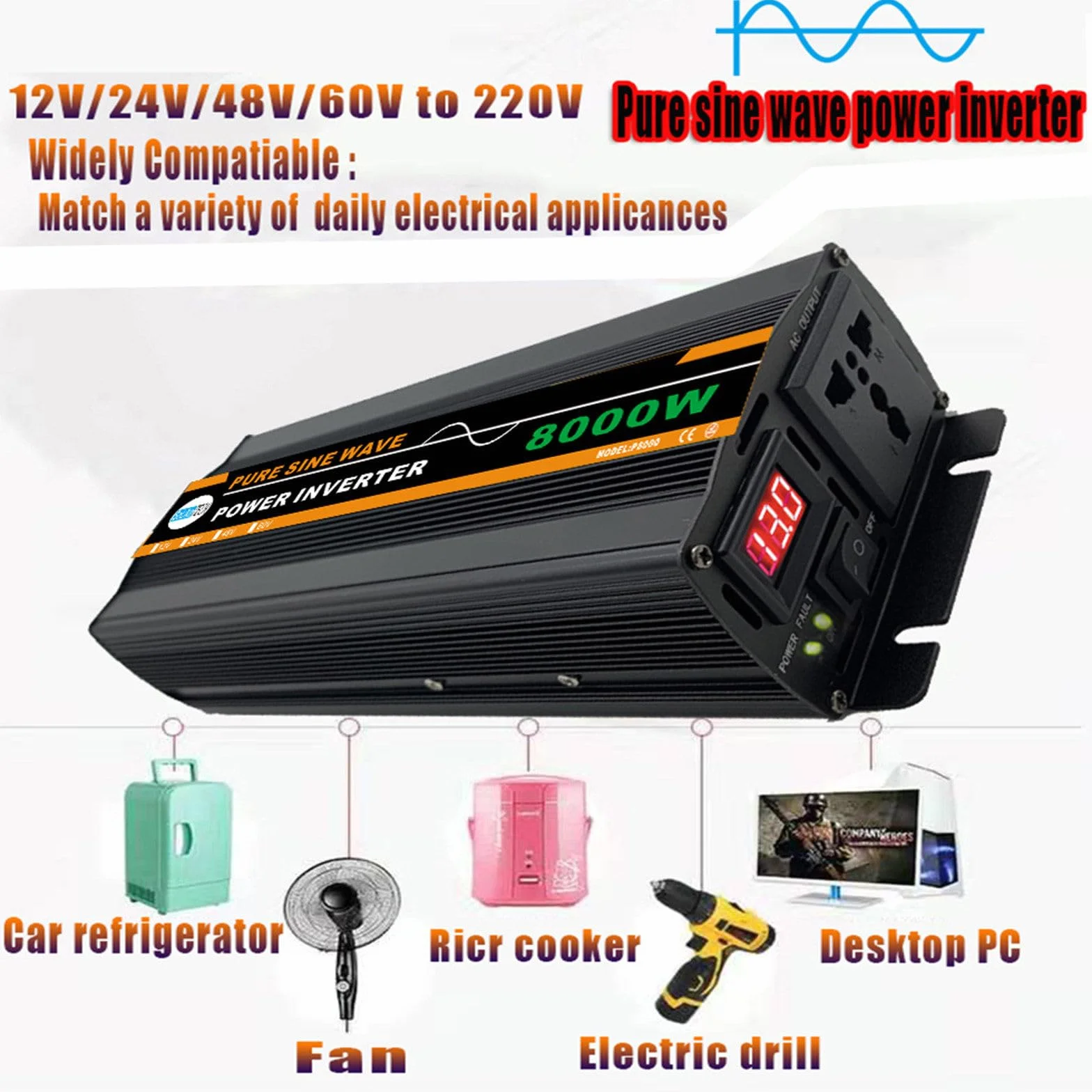 Inverter a onda sinusoidale pura 10000W 24V DC 12V 24V 48V 60V a AC 220V Inverter solari di potenza