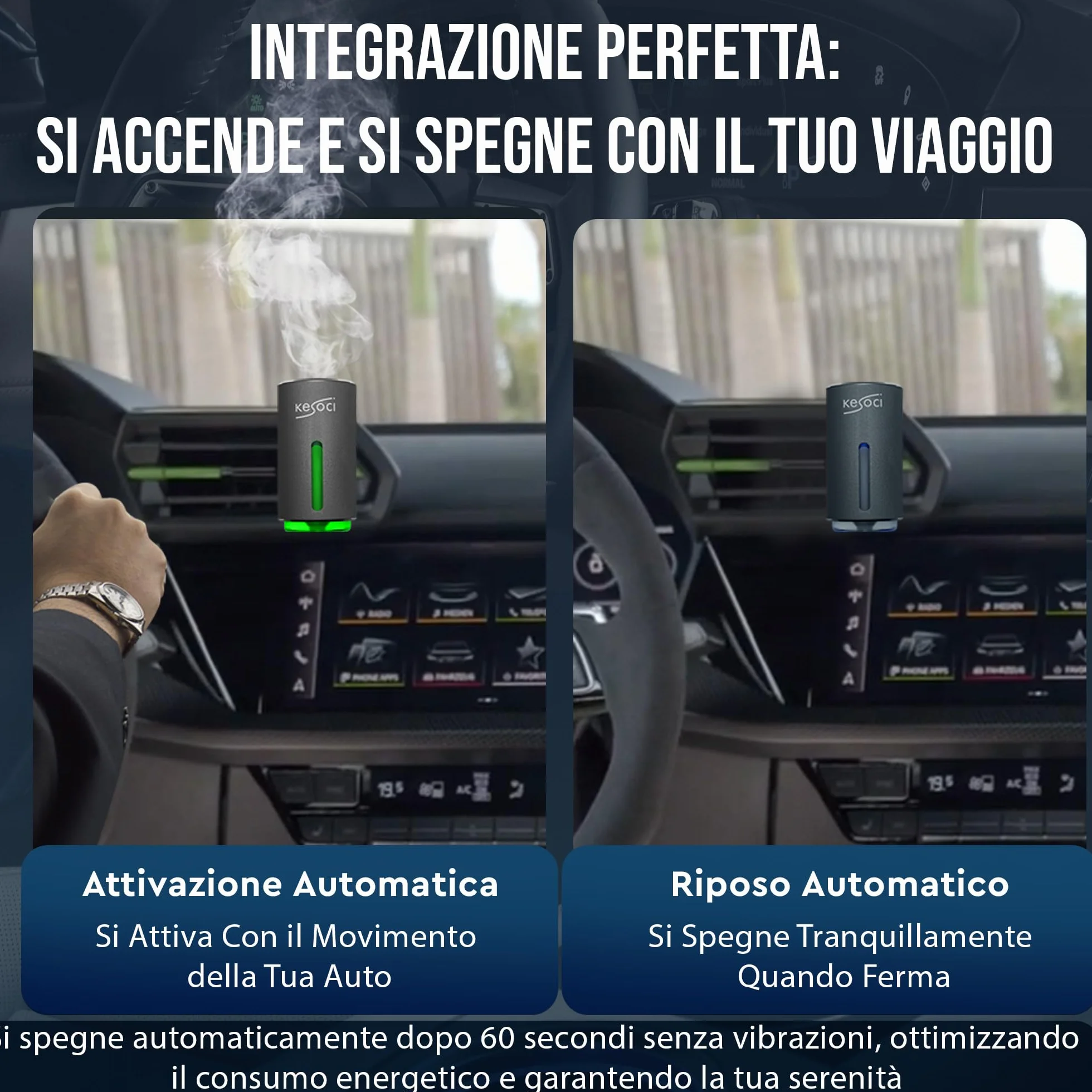 Profumatore Auto Ricaricabile Intelligente 3 Fragranze 10 ml Fresh Essence Collection