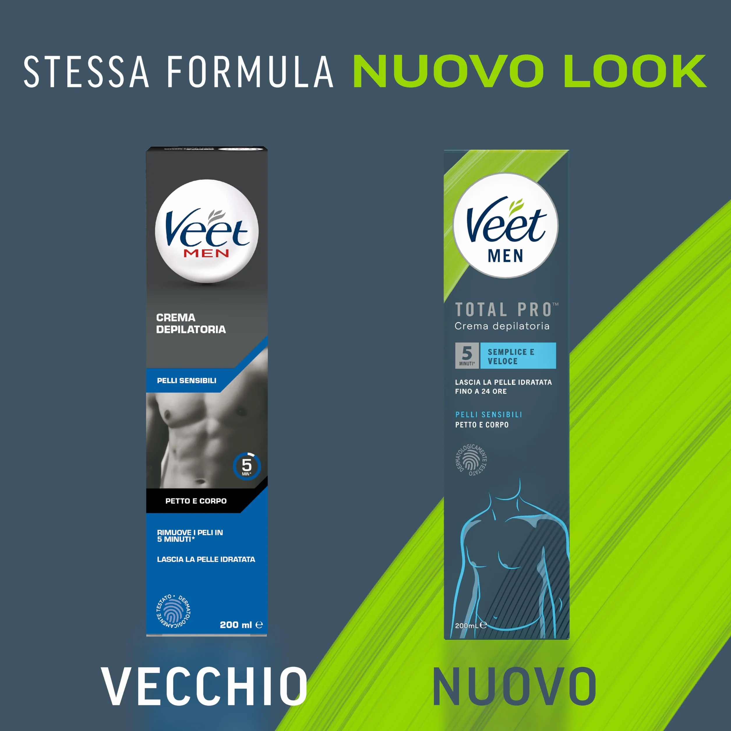 Veet Men Crema Depilatoria Petto e Corpo Pelli Sensibili 400 ml (2x200 ml)