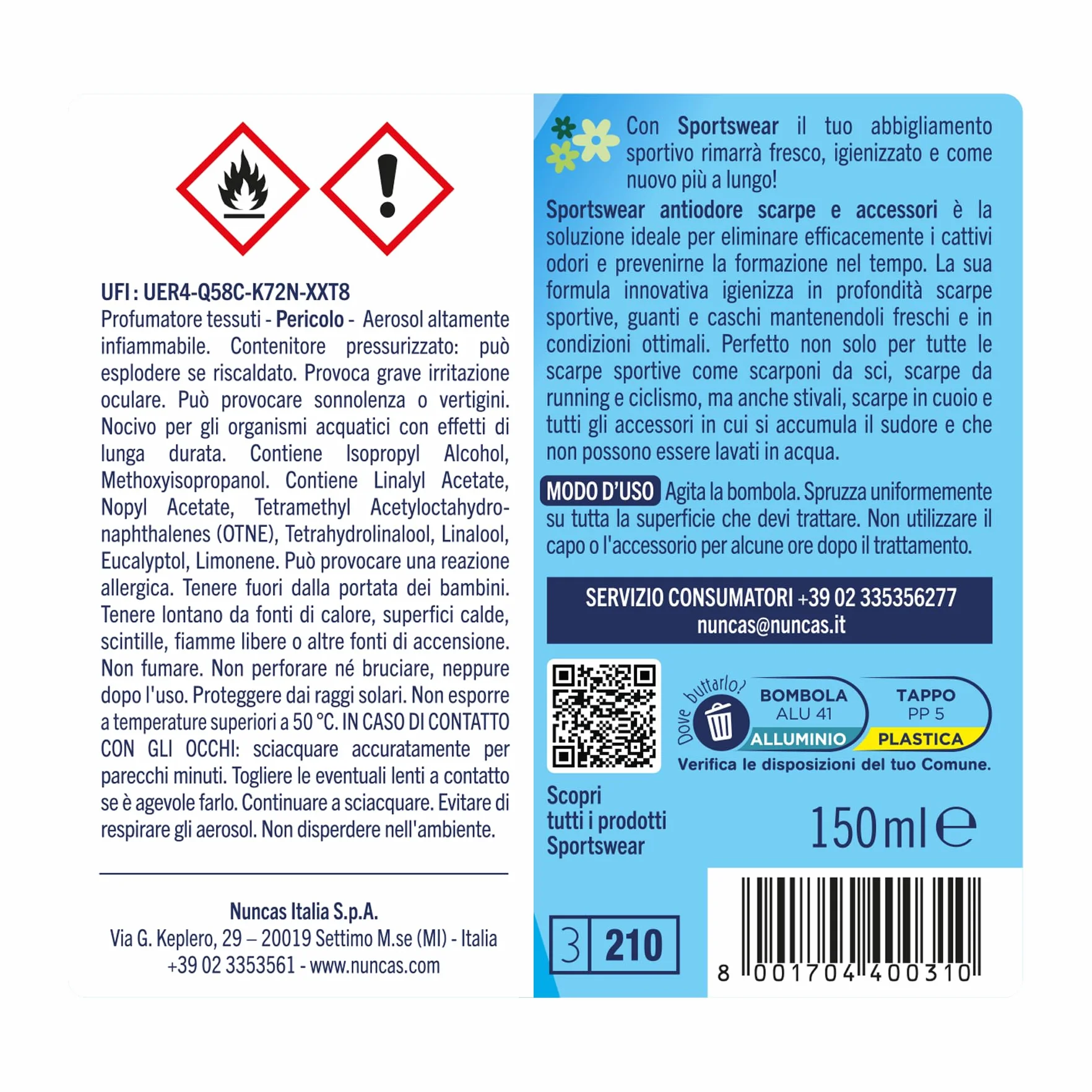 Nuncas Sportswear Spray Rinfrescante Scarpe 150ml