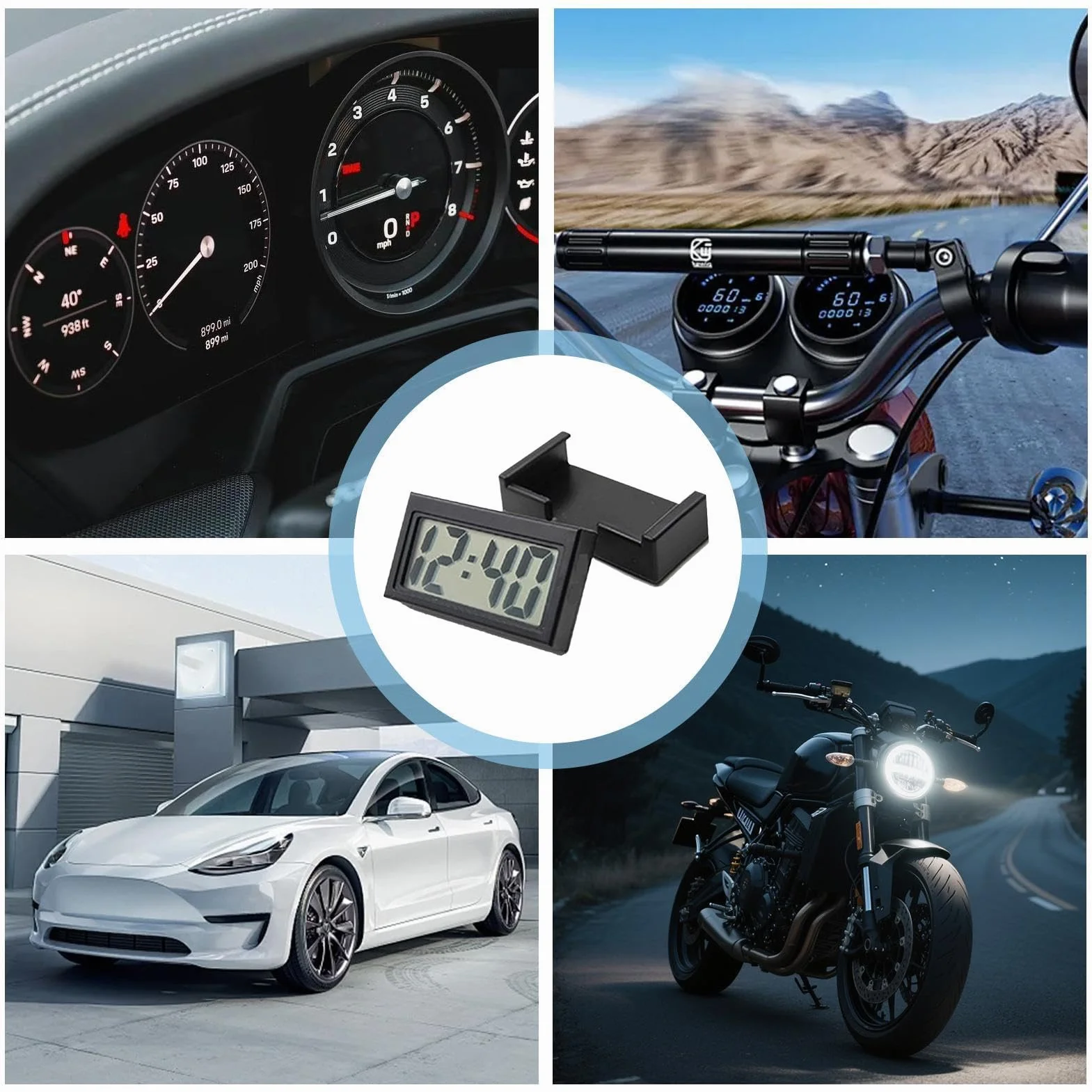 Orologio auto – Strumento cruscotto a LED | orologio digitale adesivo con ampio schermo | Automobilisti, moto, camion, imbarcazioni, biciclette, aula, frigorifero – visore luminoso silenzioso