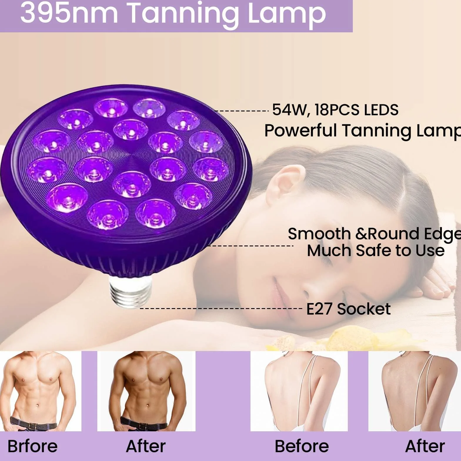 Lampada abbronzante facciale 54W con maschera per gli occhi e treppiede, altezza regolabile 38-79 pollici