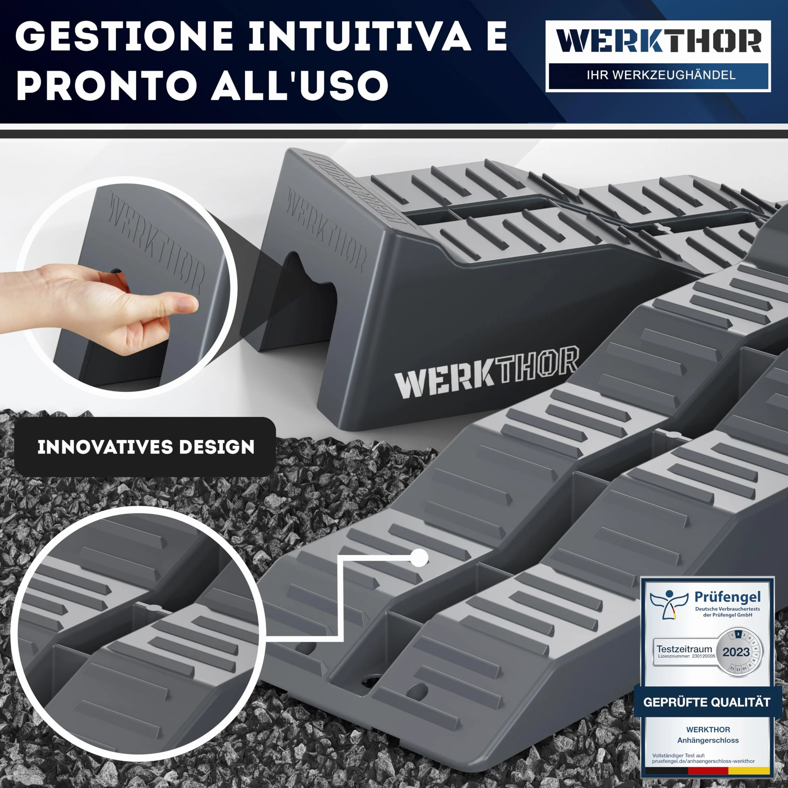 WERKTHOR Cunei per Camper [Grigio Set 2 Pezzi] con Borsa | Cunei Livellatori Camper fino 5T per Roulotte Van | Pedane Auto Sollevamento Resistenti Antiscivolo