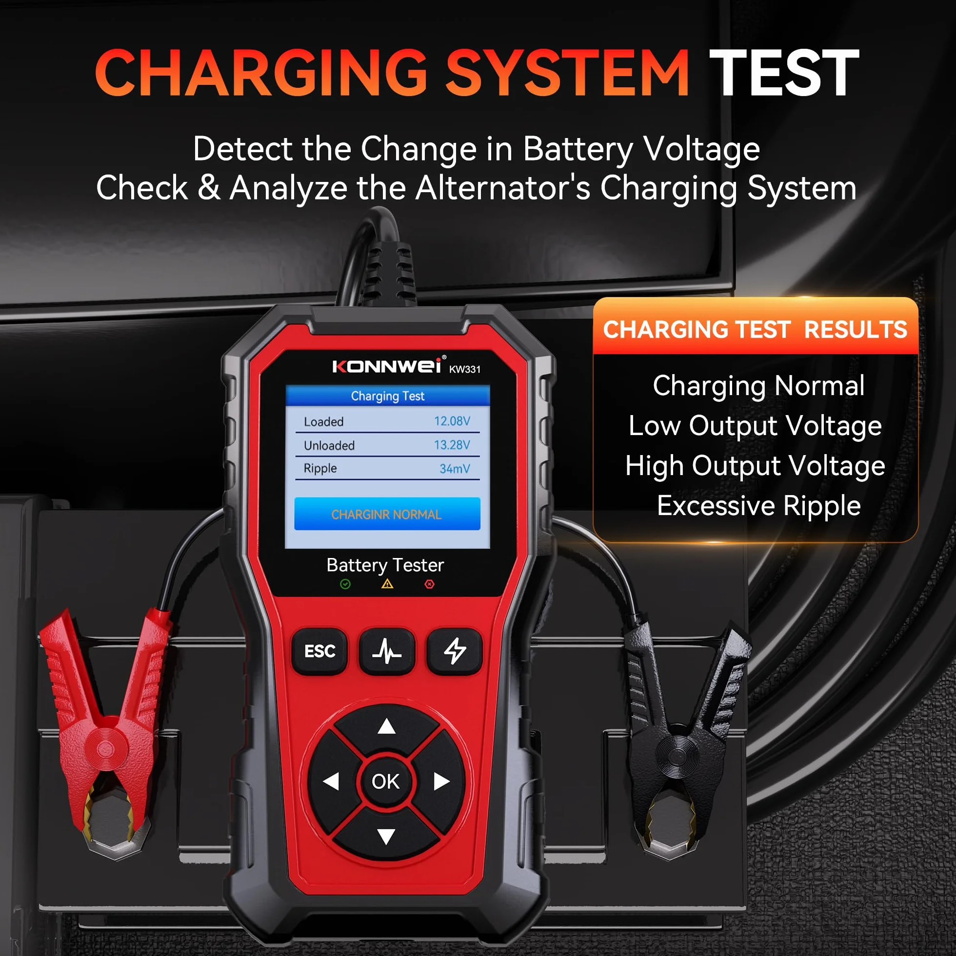 KONNWEI KW331 Tester per Batterie Auto 100-2000 CCA con Stampa Cloud 6V 12V 24V AGM Litio Gel Analizzatore Digitale Alternatore Automobilistico Sistema di Avviamento e Carica
