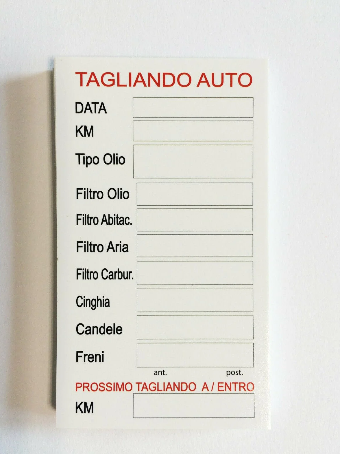 Etichette Adesive Tagliando Auto Cambio Olio Filtri Candele Freni, PVC Impermeabile 8,5 x 5,5 cm 50 Pz