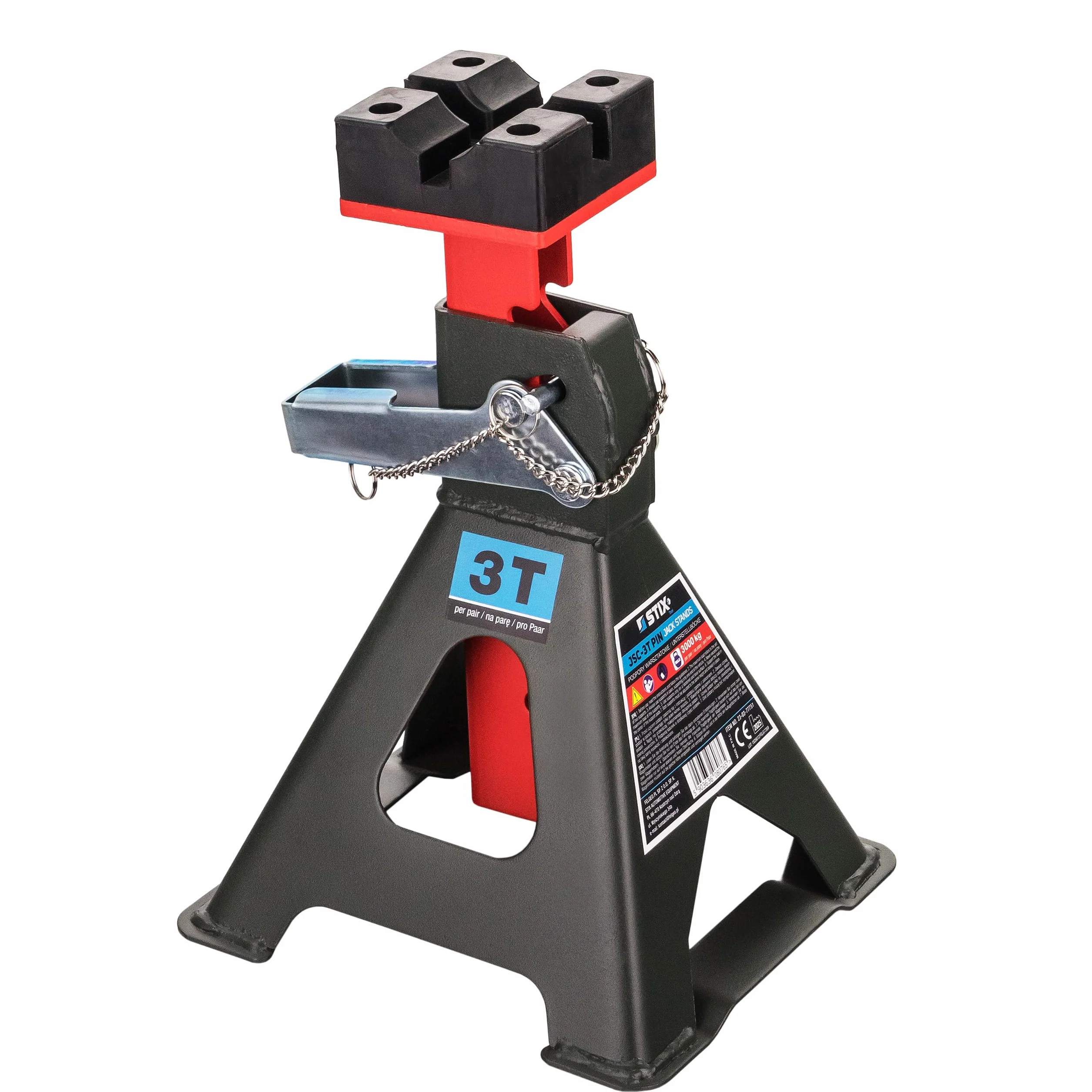 4 cavalletti di sostegno 3T con perno di sicurezza, altezza regolabile 275-430 mm, cuscinetto in gomma e doppio blocco per auto