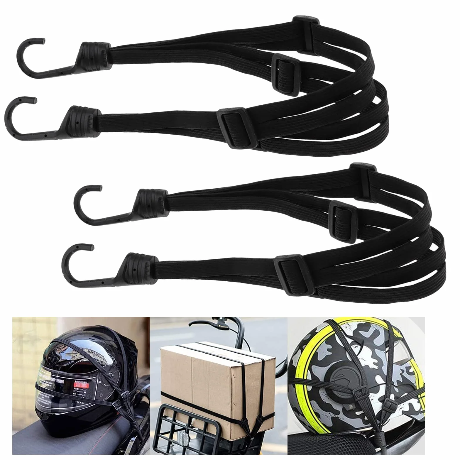 Romon Cinghia Elastica con Ganci 2 Pezzi Regolabile per Bicicletta Moto Fissaggio Casco Bagagli