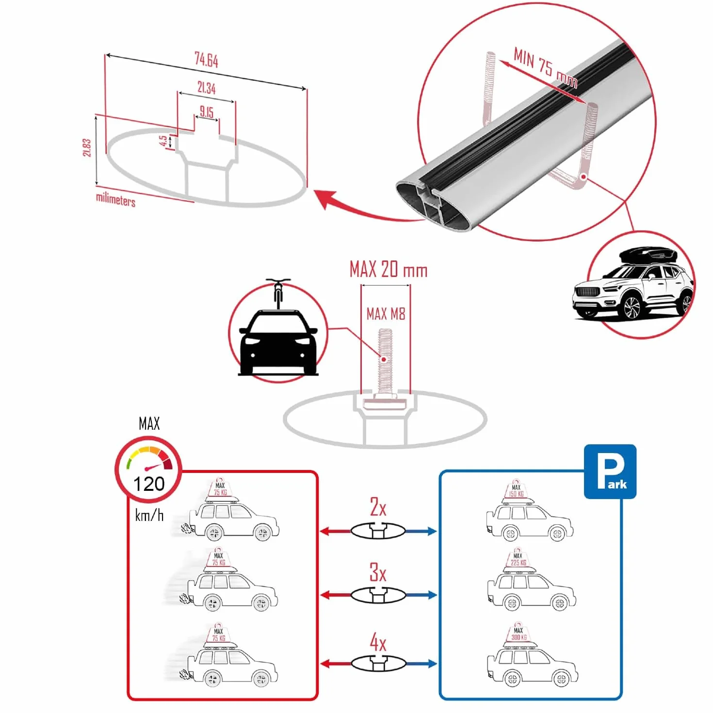 Compatibile con Toyota Yaris Cross 2020-2025 Hook Model Barre Tetto Portapacchi Auto Barre Portatutto Grigo Alluminio 2 Barre