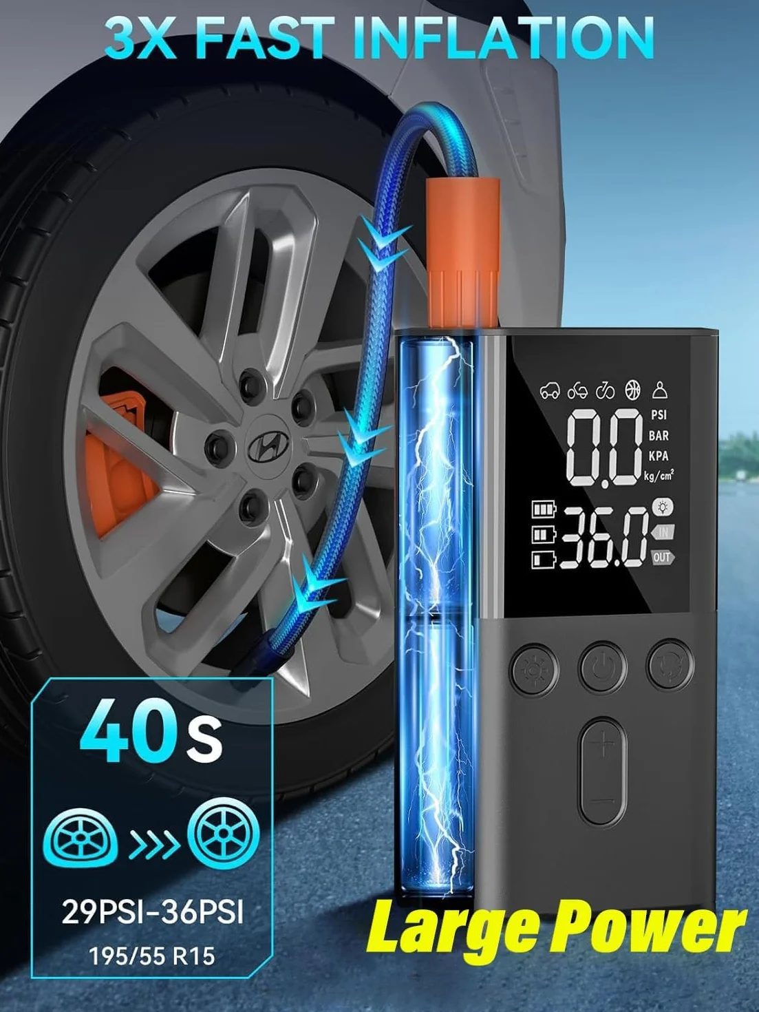 Compressore Aria Portatile 150PSI 4 modalità Auto Bici Moto