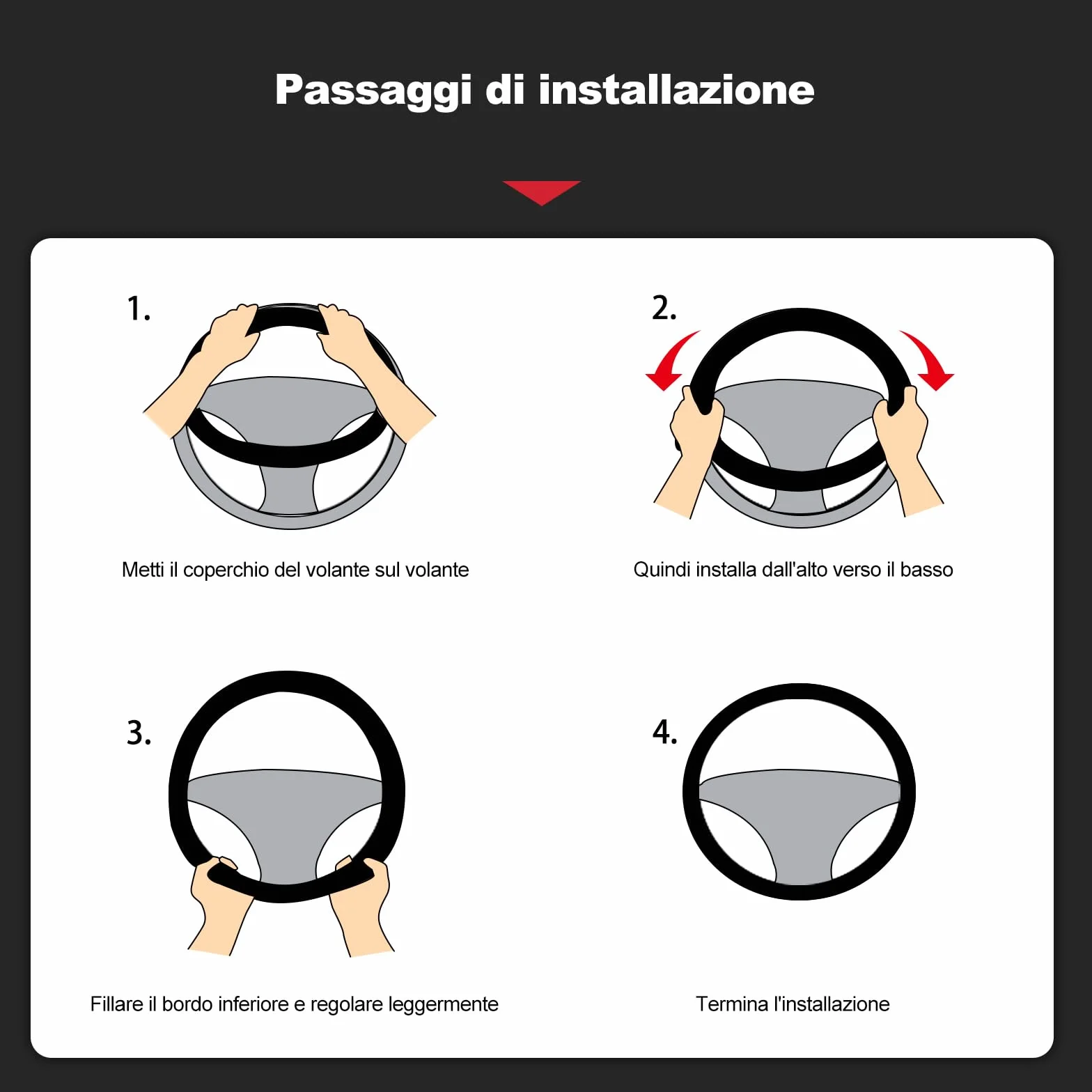 Ergocar Forma Rotonda Fibra di Carbonio e Pelle PU in Microfibra Coprivolante Antiscivolo Coprivolante per Auto Universale Sport Traspirante Per diametro 38 cm（15"）-Nero Rosso