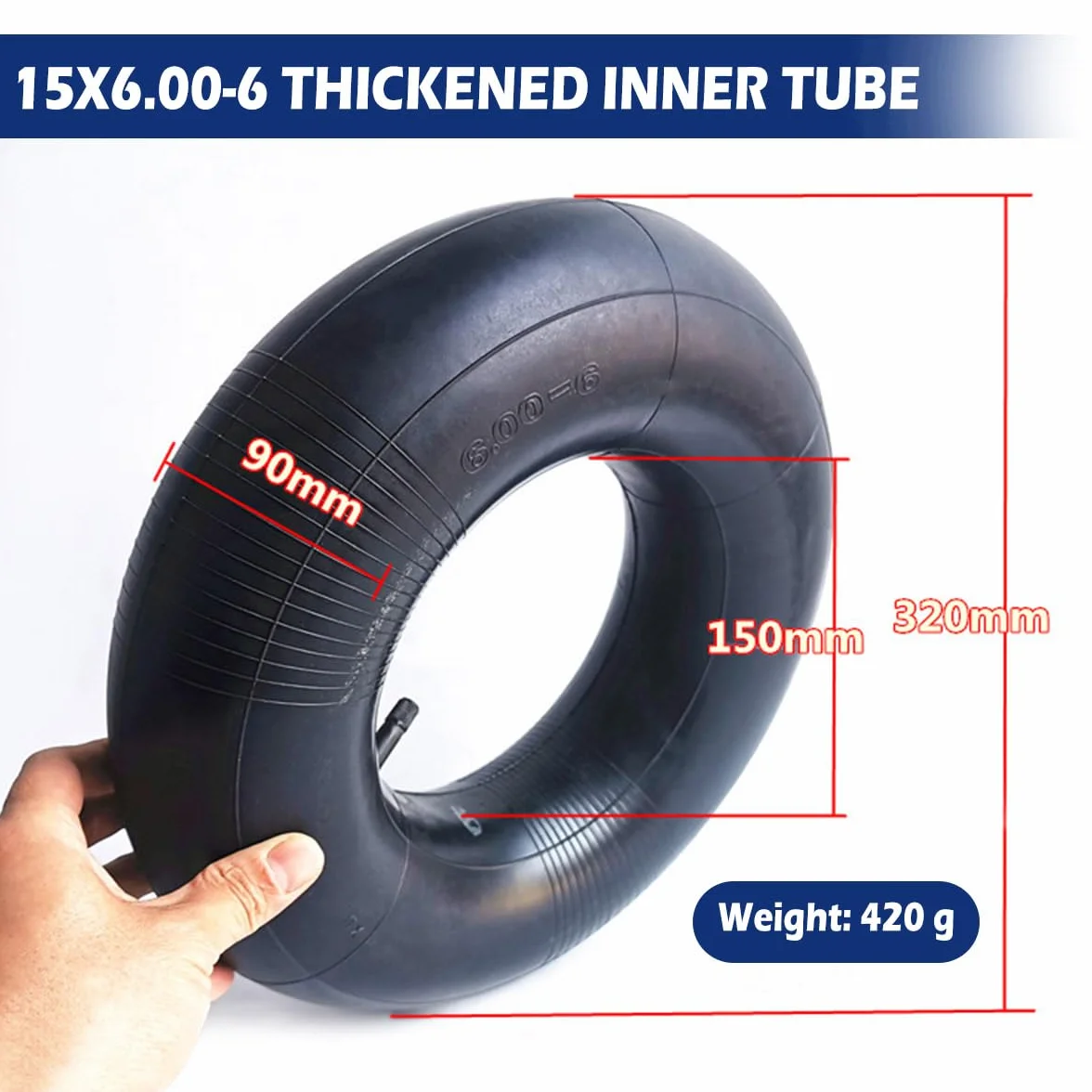 2 pezzi 15x6.00-6 tubo con valvola dritta TR-13, tubo dell'aria in gomma ispessita, compatibile con tosaerba, carriole, rimorchi da giardino, go-karts