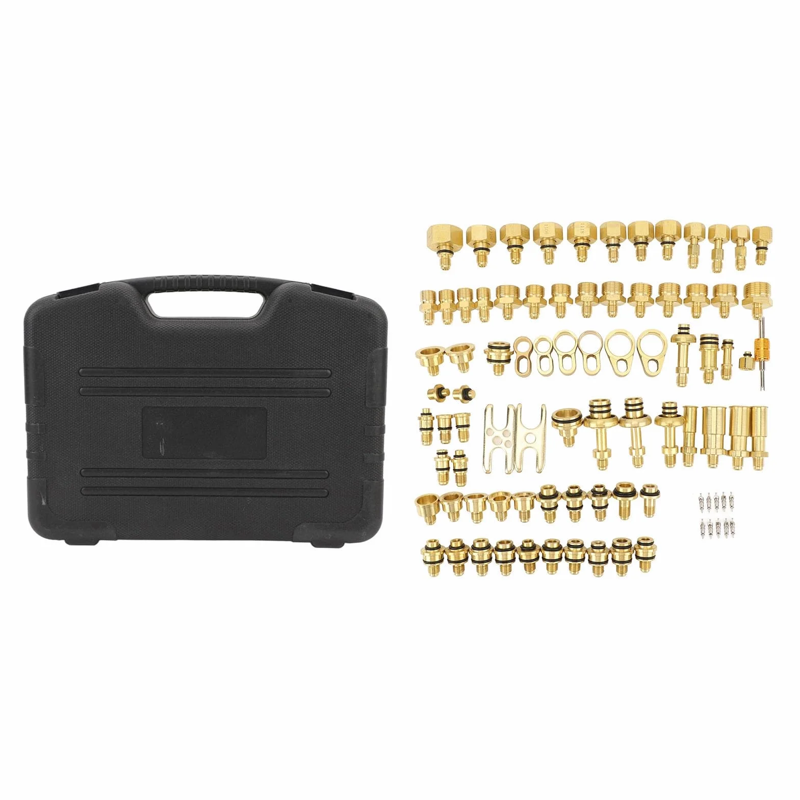 ANGGREK Kit Test Perdite Aria Condizionata Auto 77 Pezzi con Connettori in Ottone, Set Completo per Rilevamento e Riparazione di Perdite A/C per Auto e Camion