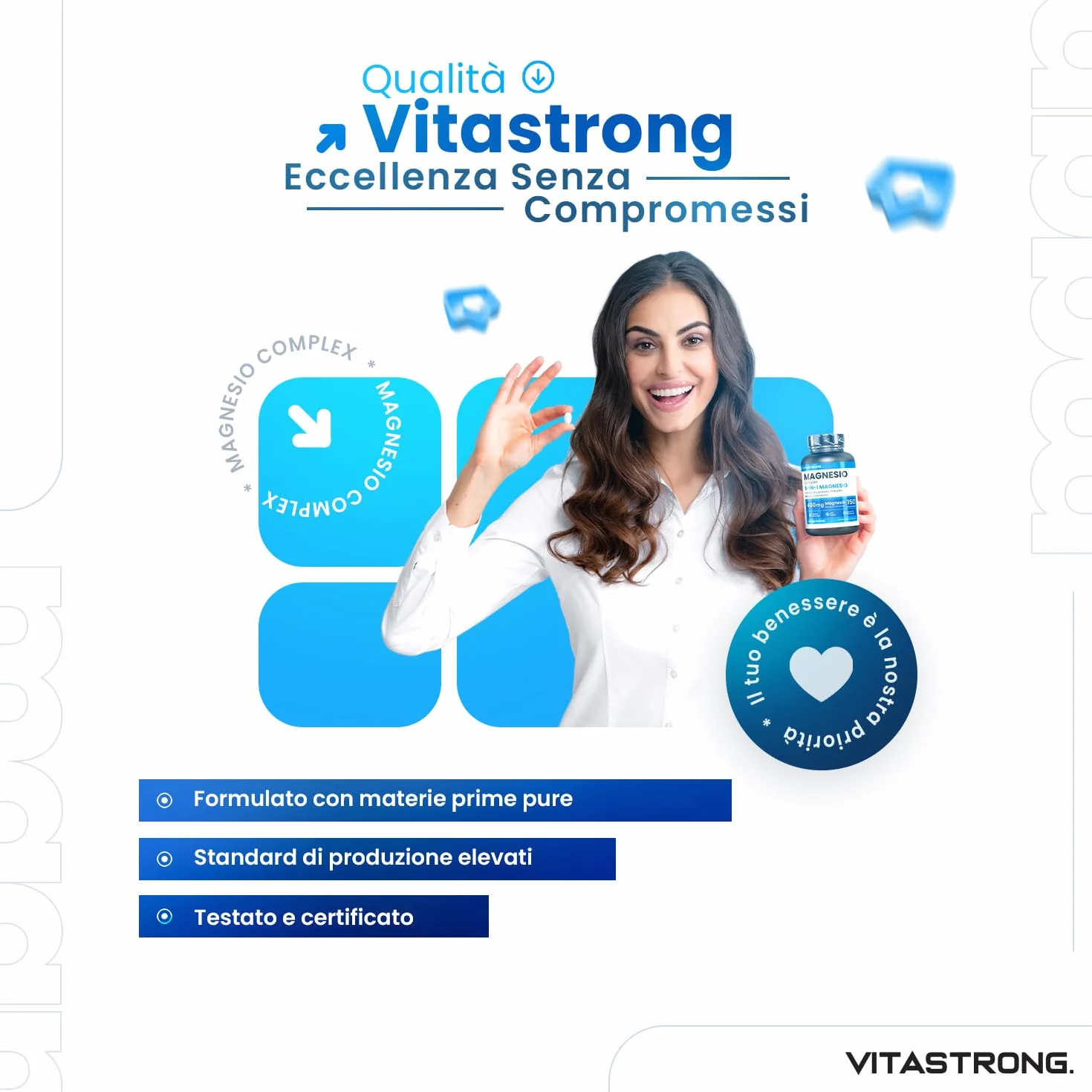 MAGNESIO COMPLETO 400mg 5 in 1 Magnesio Bisglicinato Citrato Pidolato Malato Carbonato Integratore Antistress
