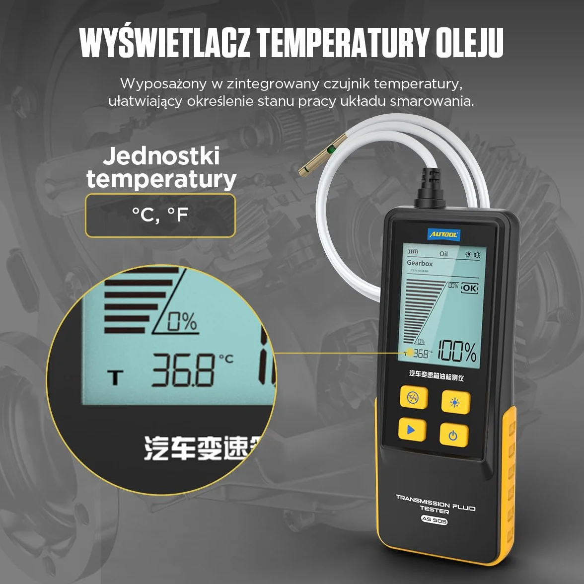 Tester del fluido di trasmissione, Tester dell'olio della trasmissione automatica Rivelatore di trasparenza del fluido di trasmissione Strumento di prova diagnostico Analizzatore Meter