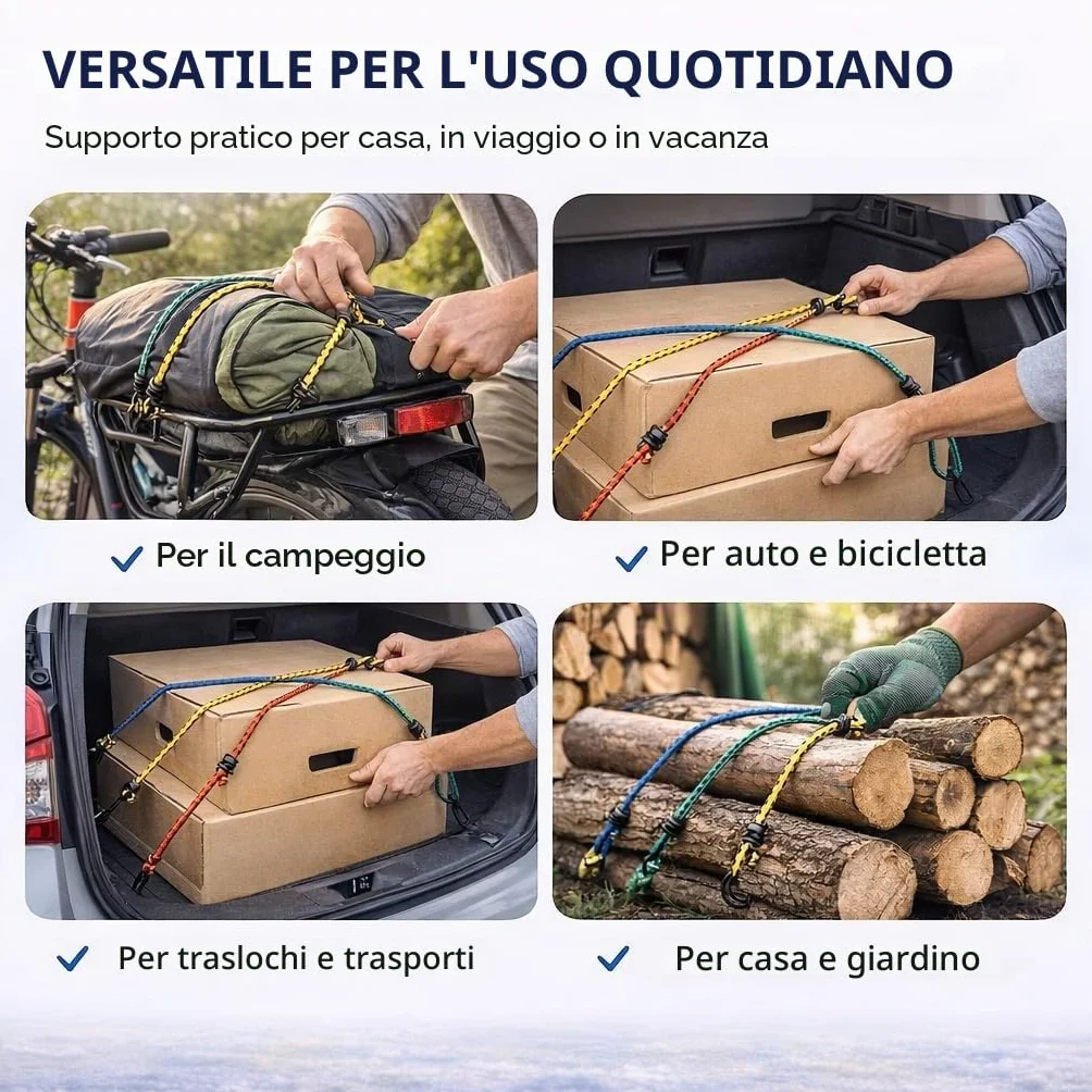 Set di cinghie di tensione per bagagli Gomma con ganci per trasporto e campeggio