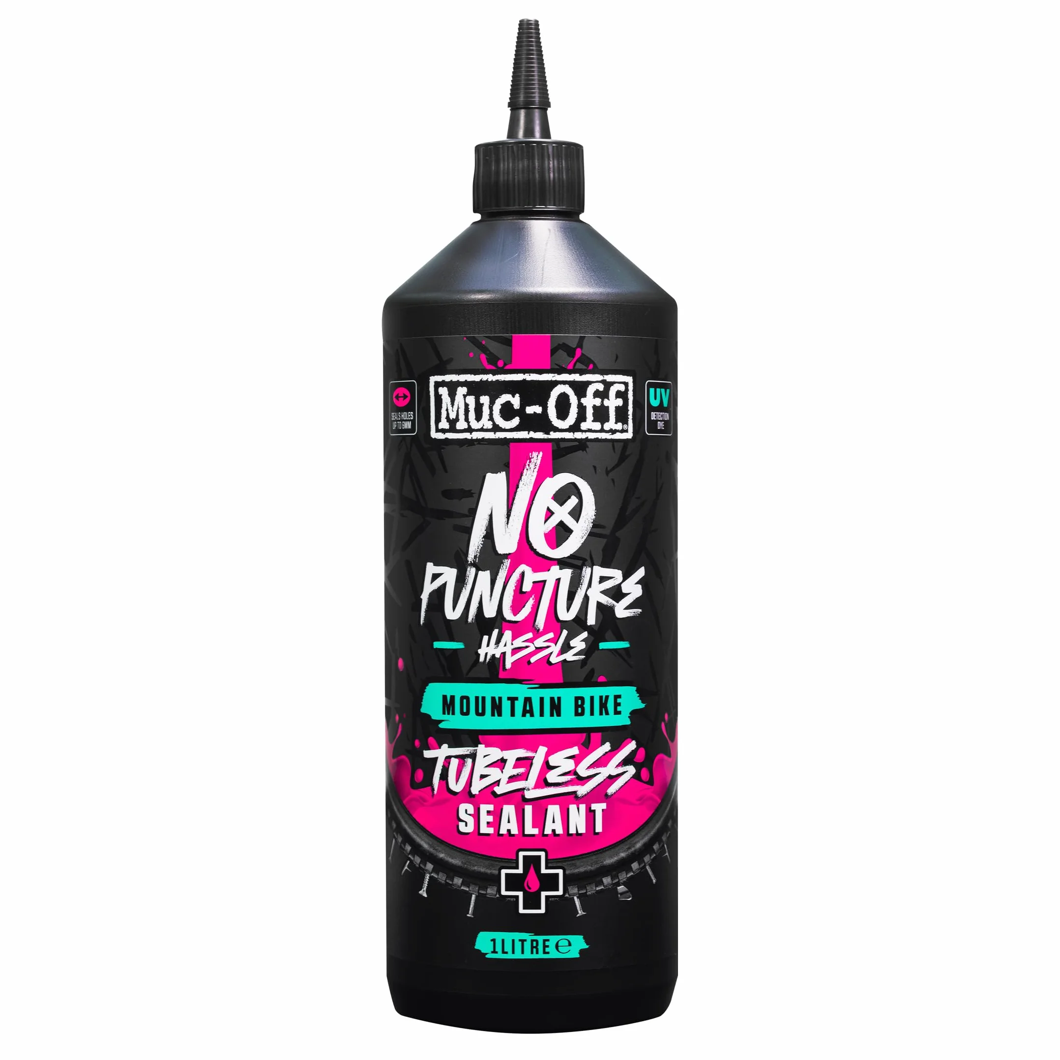 Muc-Off No Puncture Hassle Tubeless Sealant, 1 l - Liquido Tubeless Avanzato con Colorante Tracciante UV - Lattice per Tubeless Sigilla Strappi e Fori Fino a 6 mm