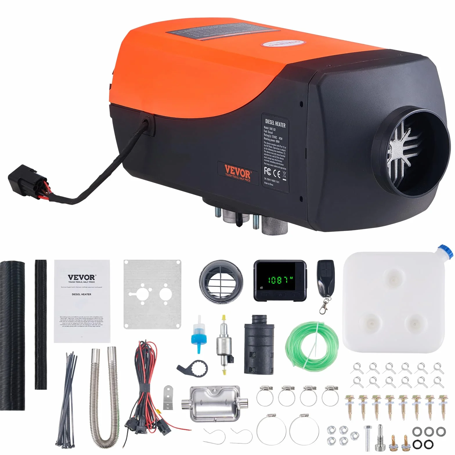 VEVOR Riscaldatore d'Aria Diesel 12V 5-8KW per Auto Camper Camion RV con Controllo Remoto 8℃ -36℃ 20-25m²