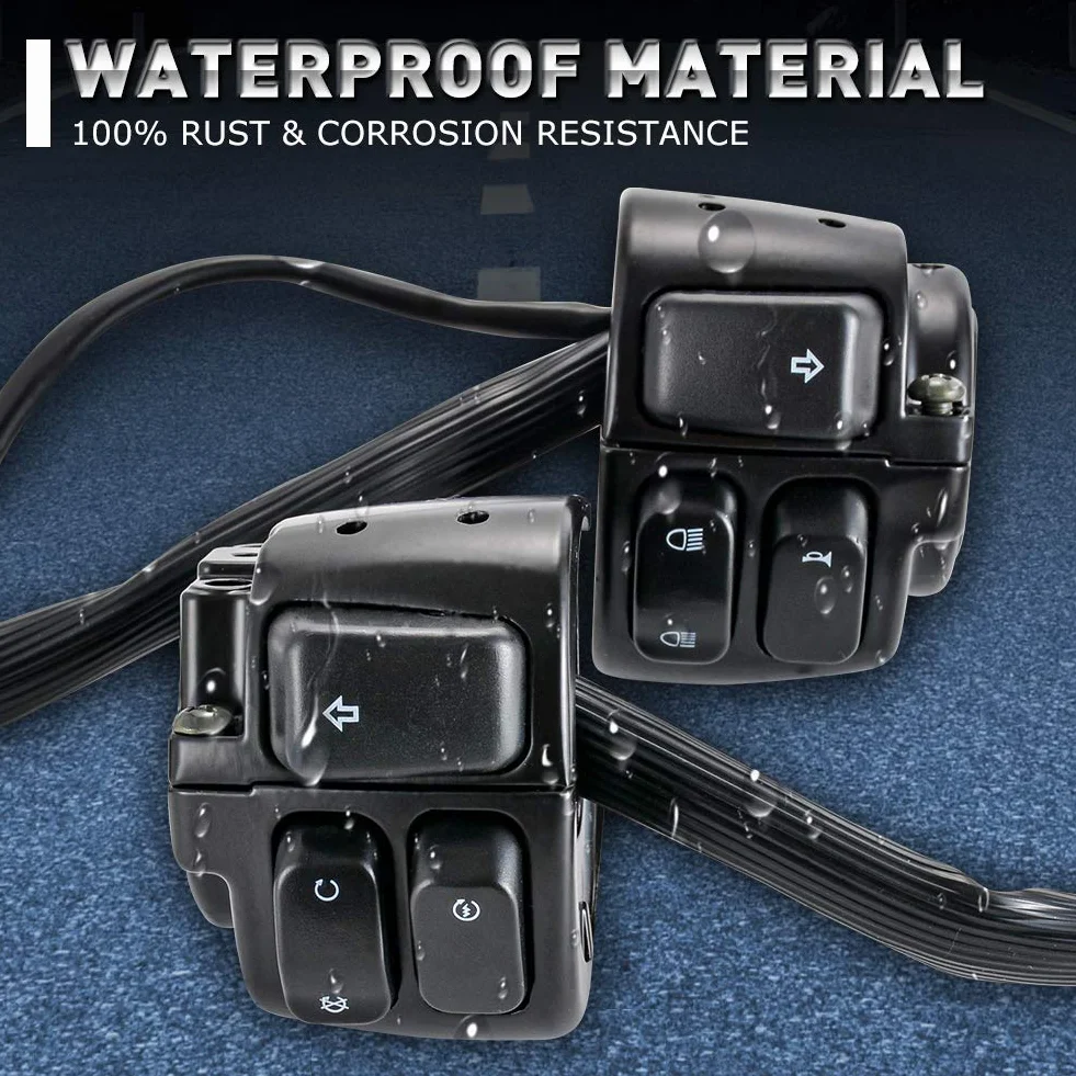 KATUR interruttore impermeabile manubrio moto 25 mm nero Harley Softail Dyna Sportster 883 1200 V-Rod 1996-2012