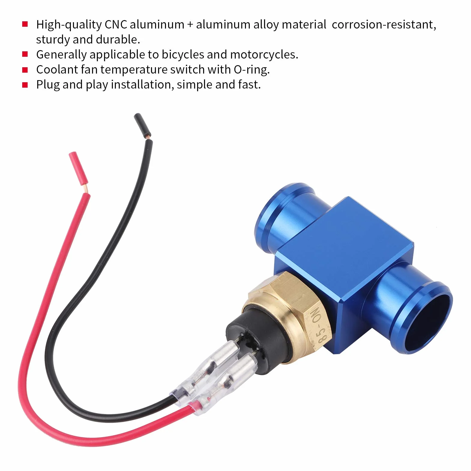 Interruttore di temperatura, termostato in lega di alluminio Interruttore temperatura acqua Radiatore Sensore temperatura ventola refrigerante Sensori temperatura per moto ATV Fuoristrada(blu) adatto