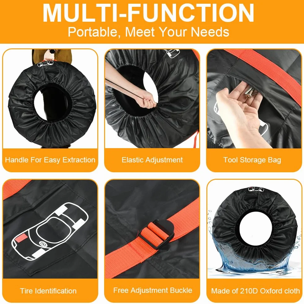 Set di 4 Borse Impermeabili per Pneumatici Auto, Copertura Protettiva in PU, Diametro 80 cm, 19-23 Pollici Nero