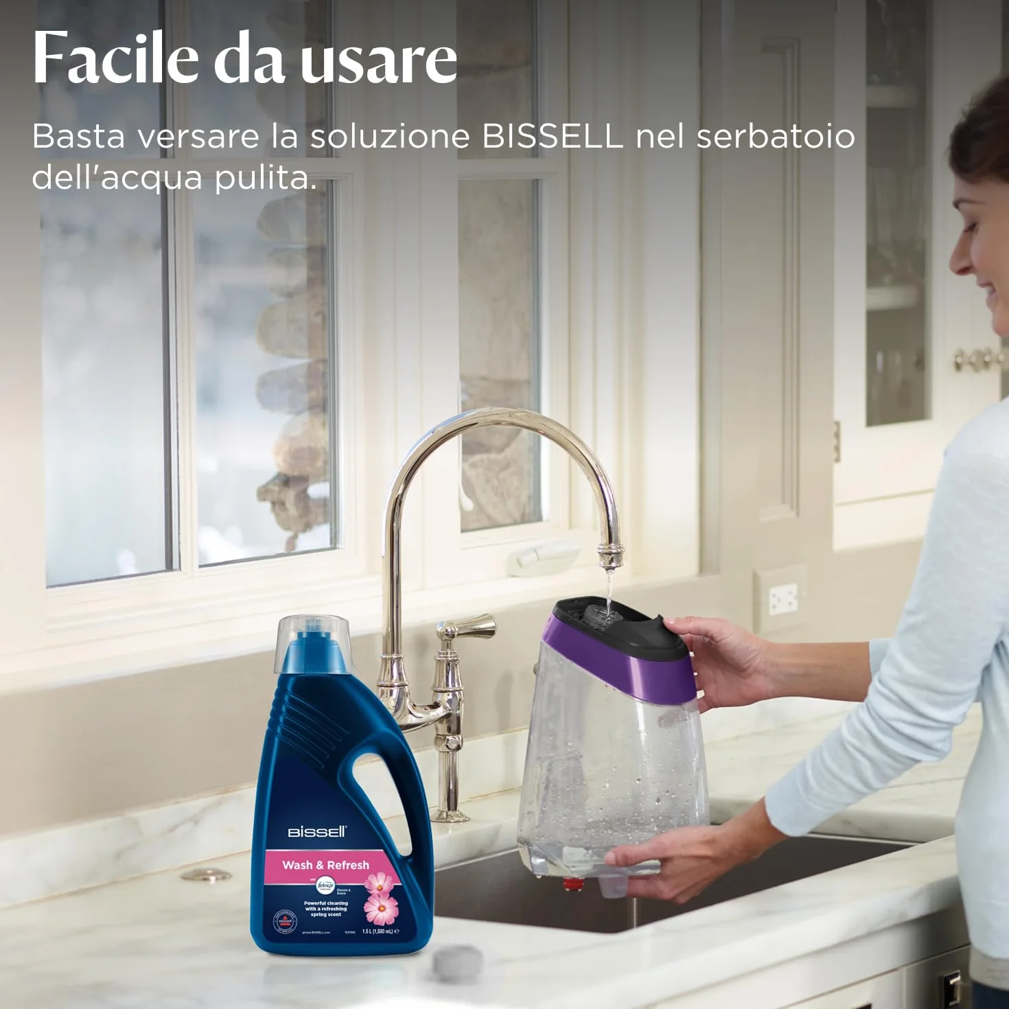 BISSELL Wash & Refresh con Febreze Blossom & Breeze 1,5 L soluzione detergente per tappeti 1078N