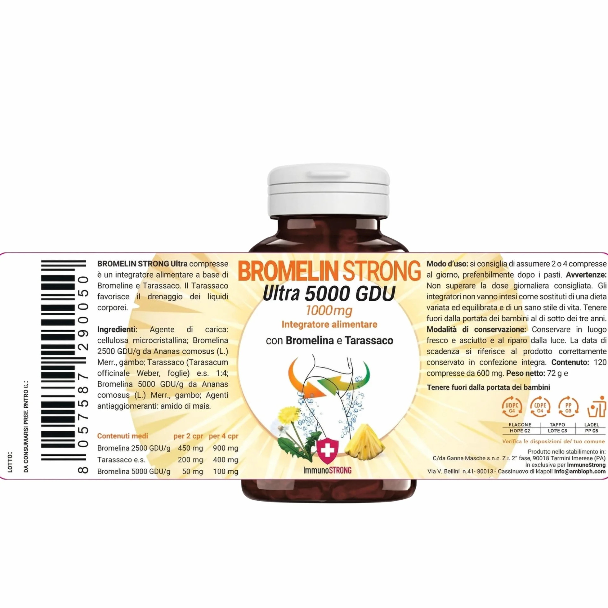 Bromelina Forte 5000 Gdu Purissima Alta Concentrazione Con Tarassaco 120 Compresse ImmunoSTRONG