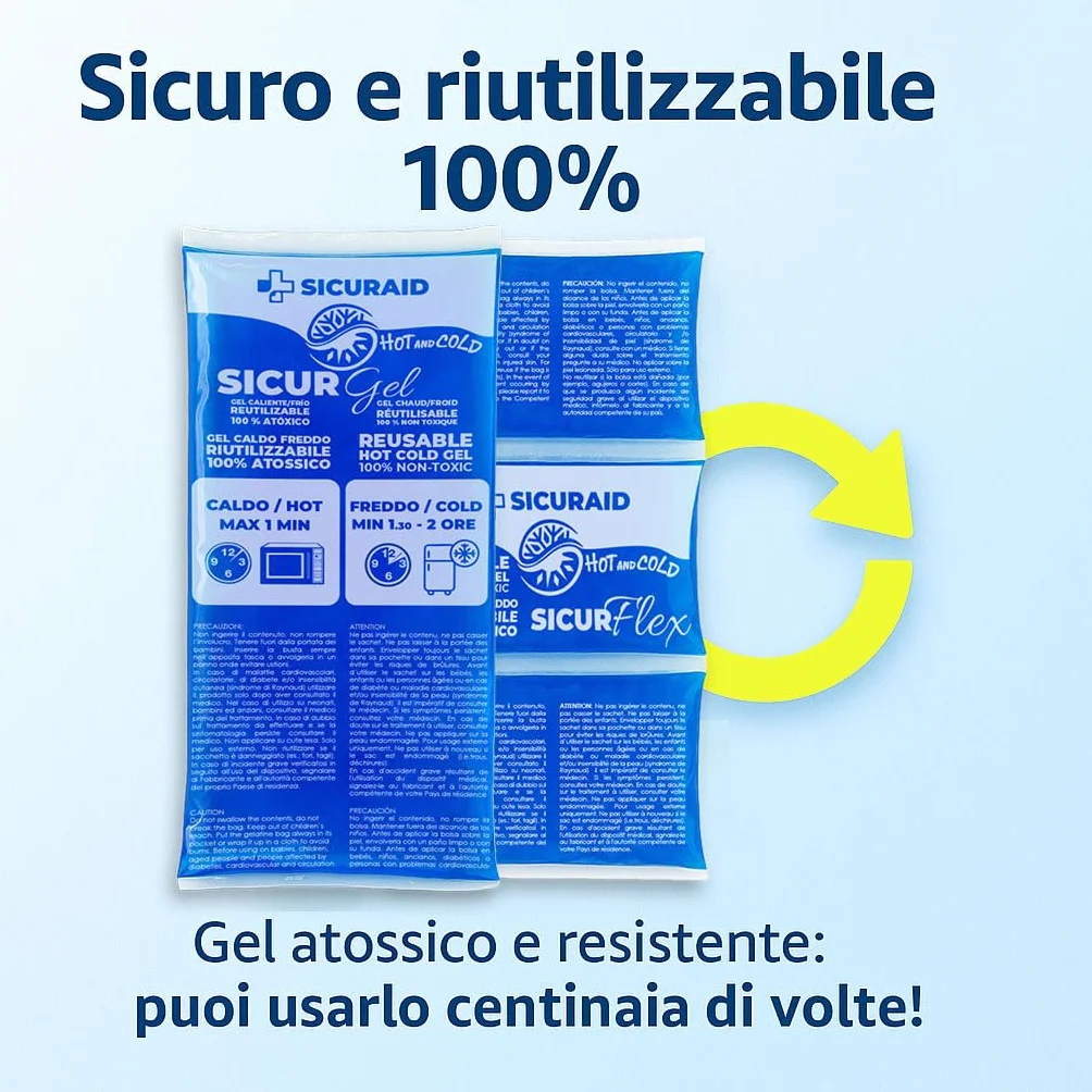 Sicuraid Ghiaccio Gel Riutilizzabile Made in Italy Impacco Caldo Freddo per Dolori Muscolari Borsa Ghiaccio Corpo con Sacca Protettiva 1 Pezzo Grande