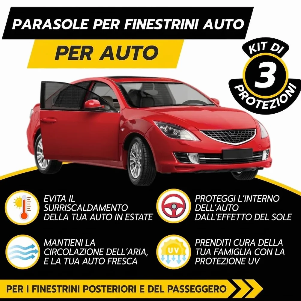 Set di 3 Pezzi Parasole Auto Bambini con Protezione Solare UV (1 finestra anteiori e 2 pezzi posteriori) | Tendine Parasole Auto Bambini e Neonati