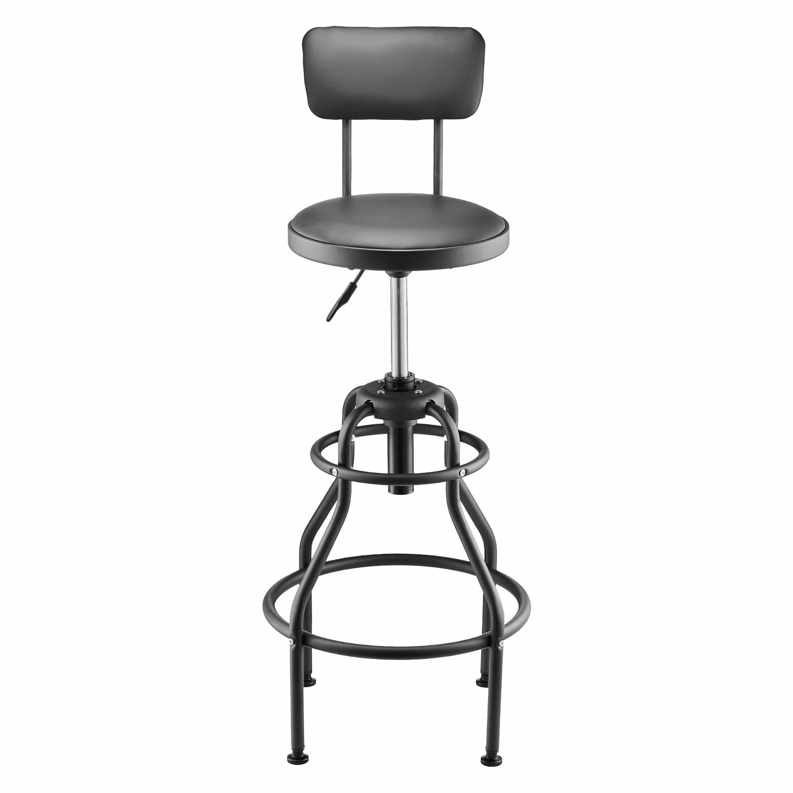 VEVOR Sgabello da Officina Girevole 360° con Schienale, Sedile Regolabile in Altezza, Capacità 136 kg, Nero