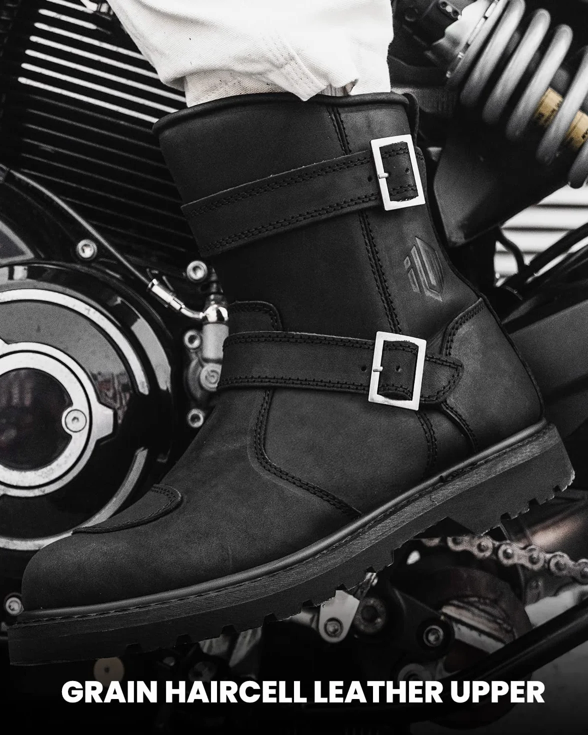 ILM Stivali Moto Uomo Donna Motocross in Pelle Nero con Cerniera Laterale M1005
